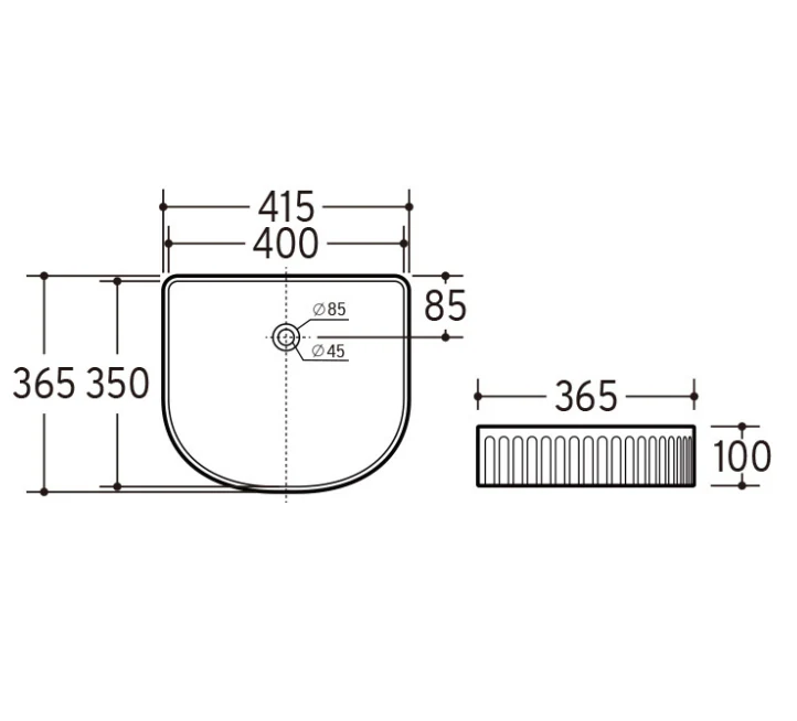 Dee Arch Fluted 410mm x 365mm Above-Counter Basin, Gloss White - Image 3