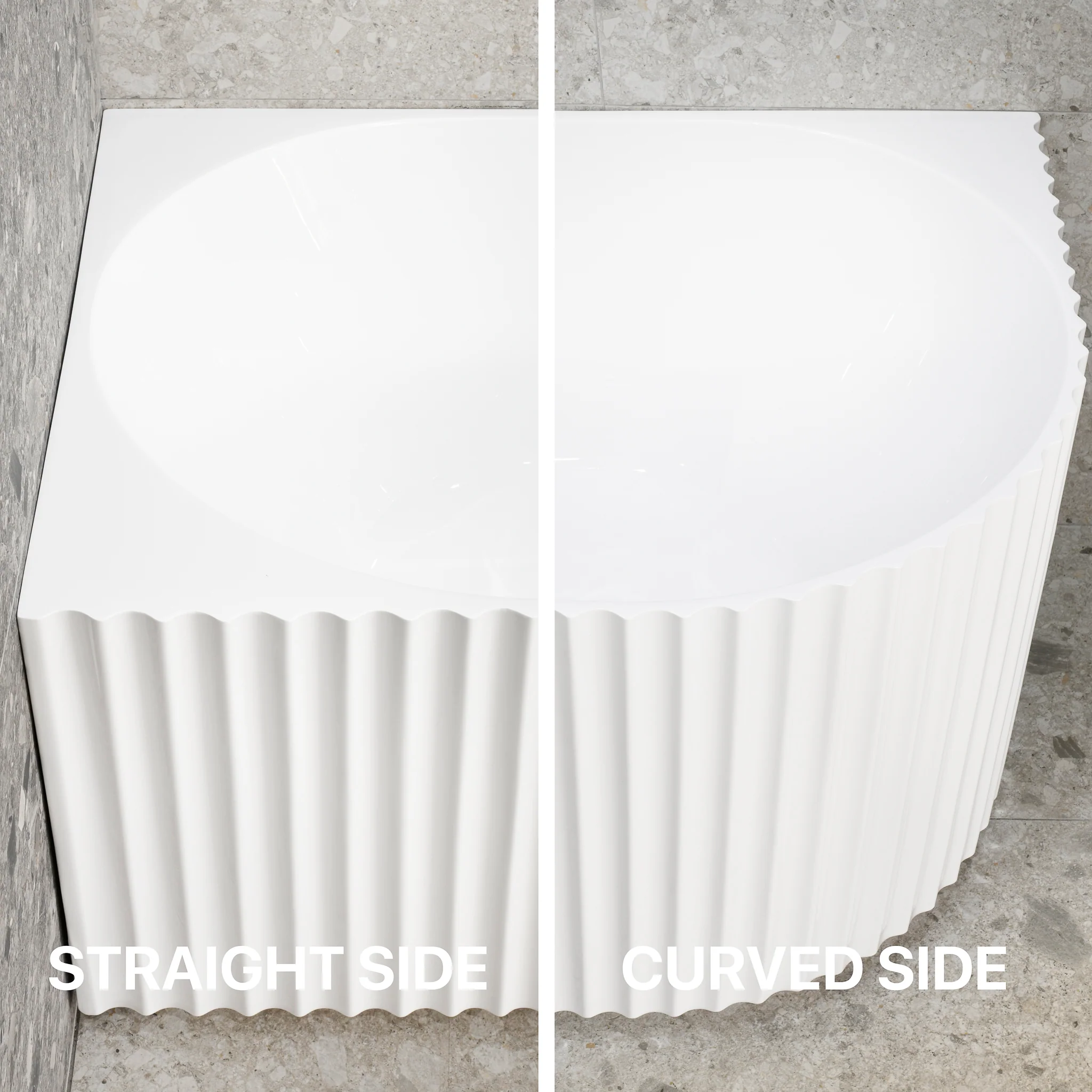 Agora Groove 1500mm Fluted Left Corner Freestanding Bath, Gloss White - Image 6
