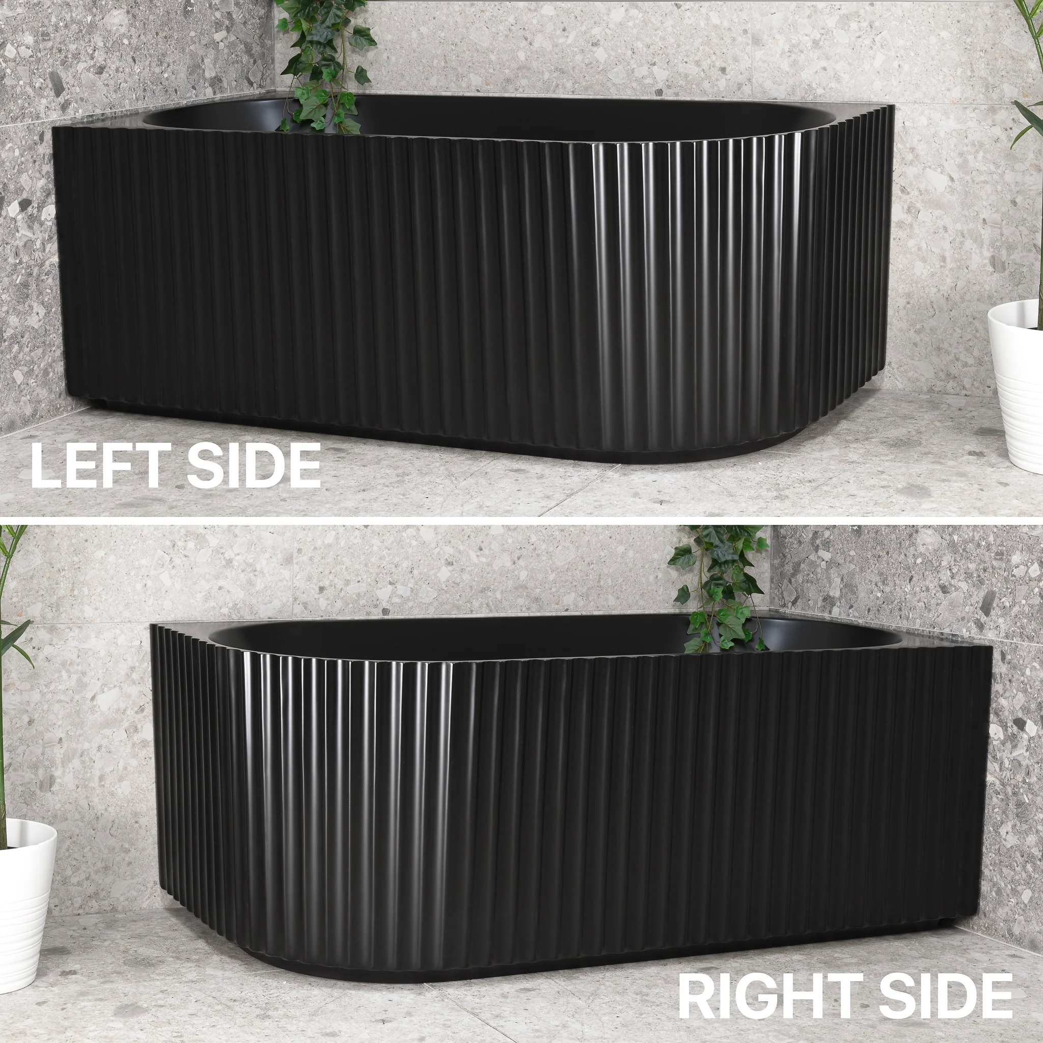Agora Groove 1500mm Fluted Left Corner Freestanding Bath, Matte Black - Image 5