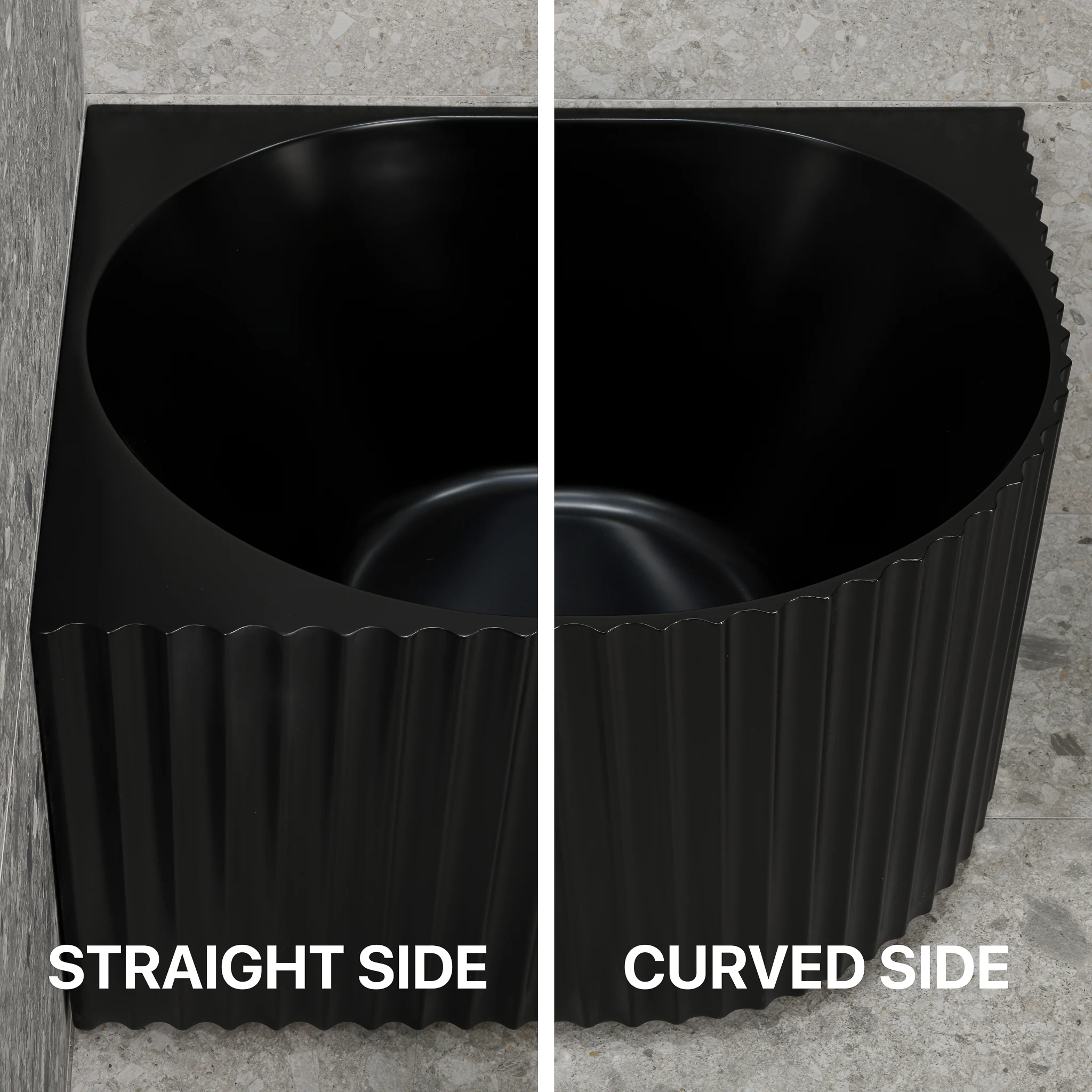 Agora Groove 1500mm Fluted Left Corner Freestanding Bath, Matte Black - Image 6