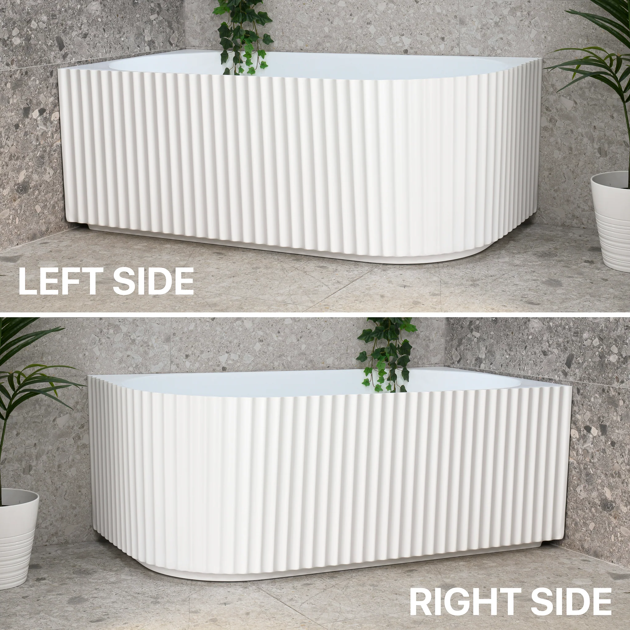 Agora Groove 1500mm Fluted Right Corner Freestanding Bath, Matte White - Image 6