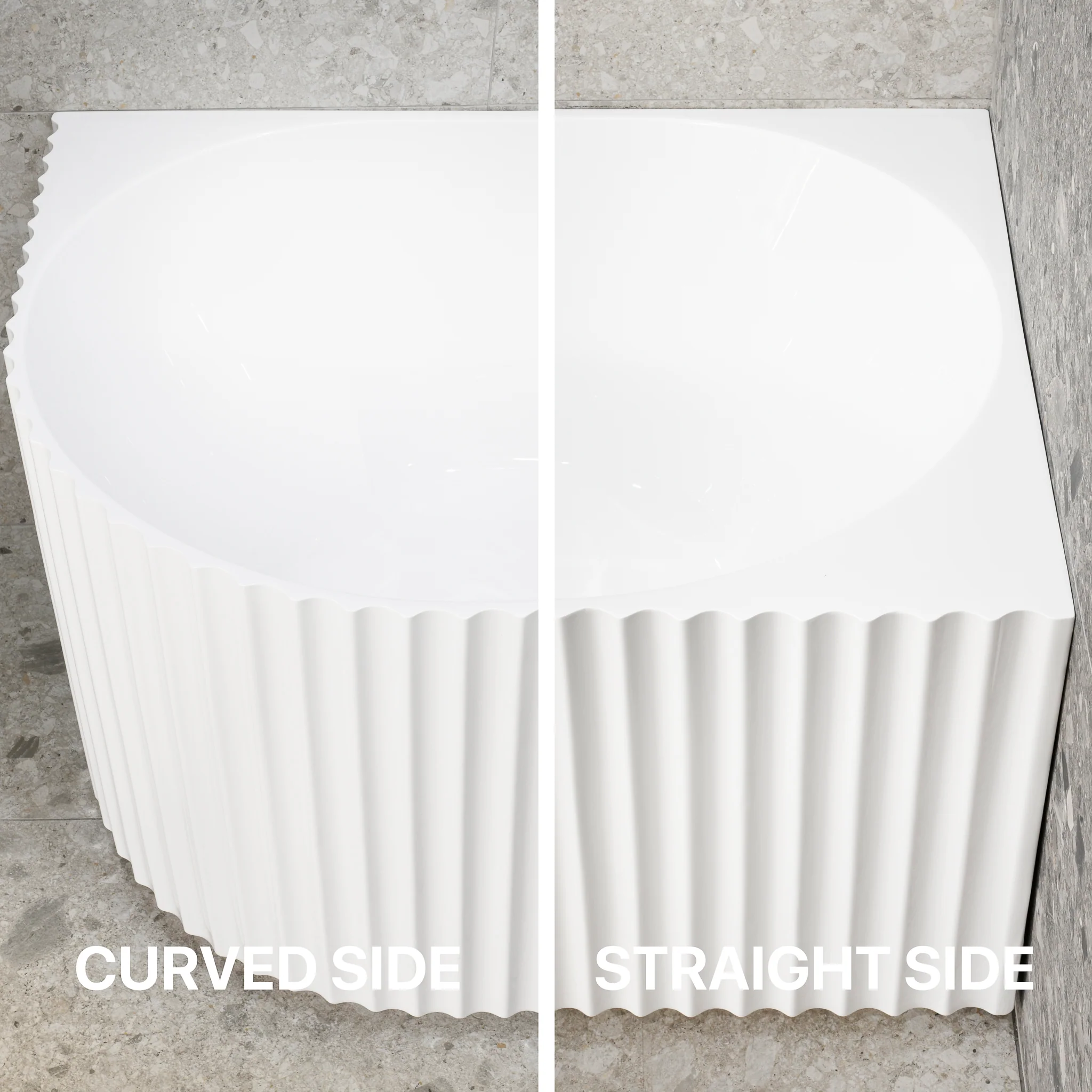 Agora Groove 1500mm Fluted Right Corner Freestanding Bath, Matte White - Image 7