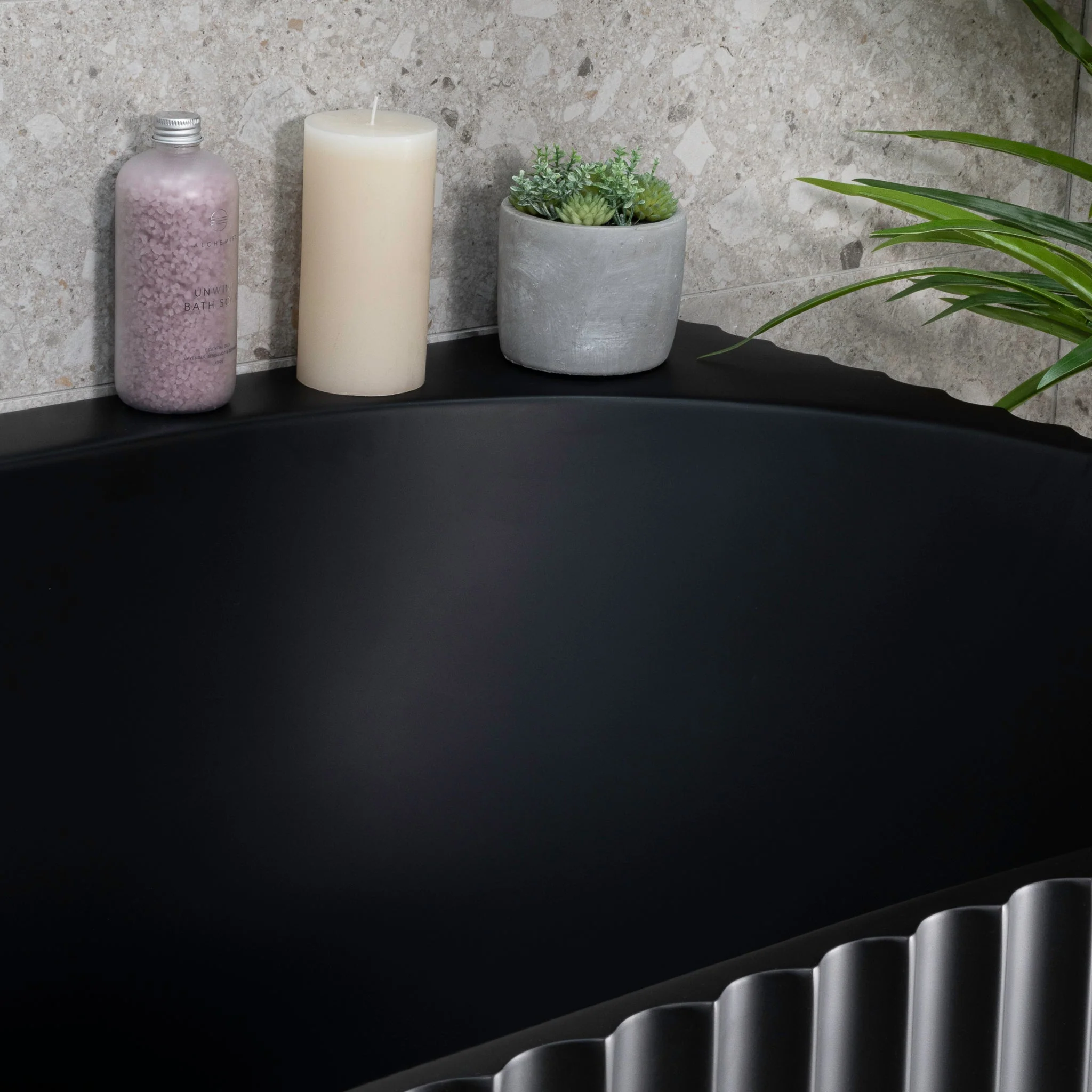 Agora Groove 1700mm Fluted Oval Freestanding Back to Wall Bath, Matte Black - Image 5