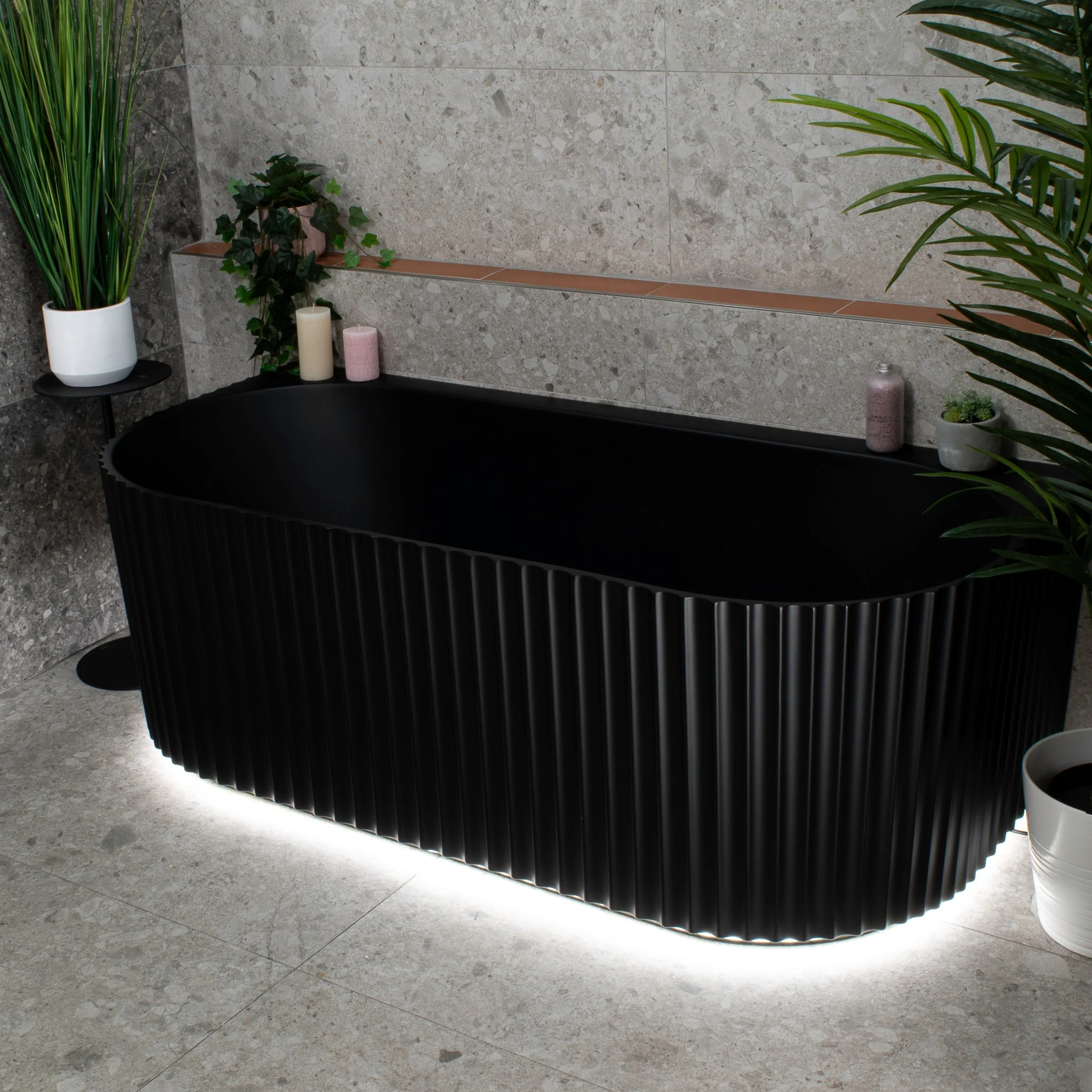 Agora Groove 1700mm Fluted Oval Freestanding Back to Wall Bath, Matte Black - Image 8