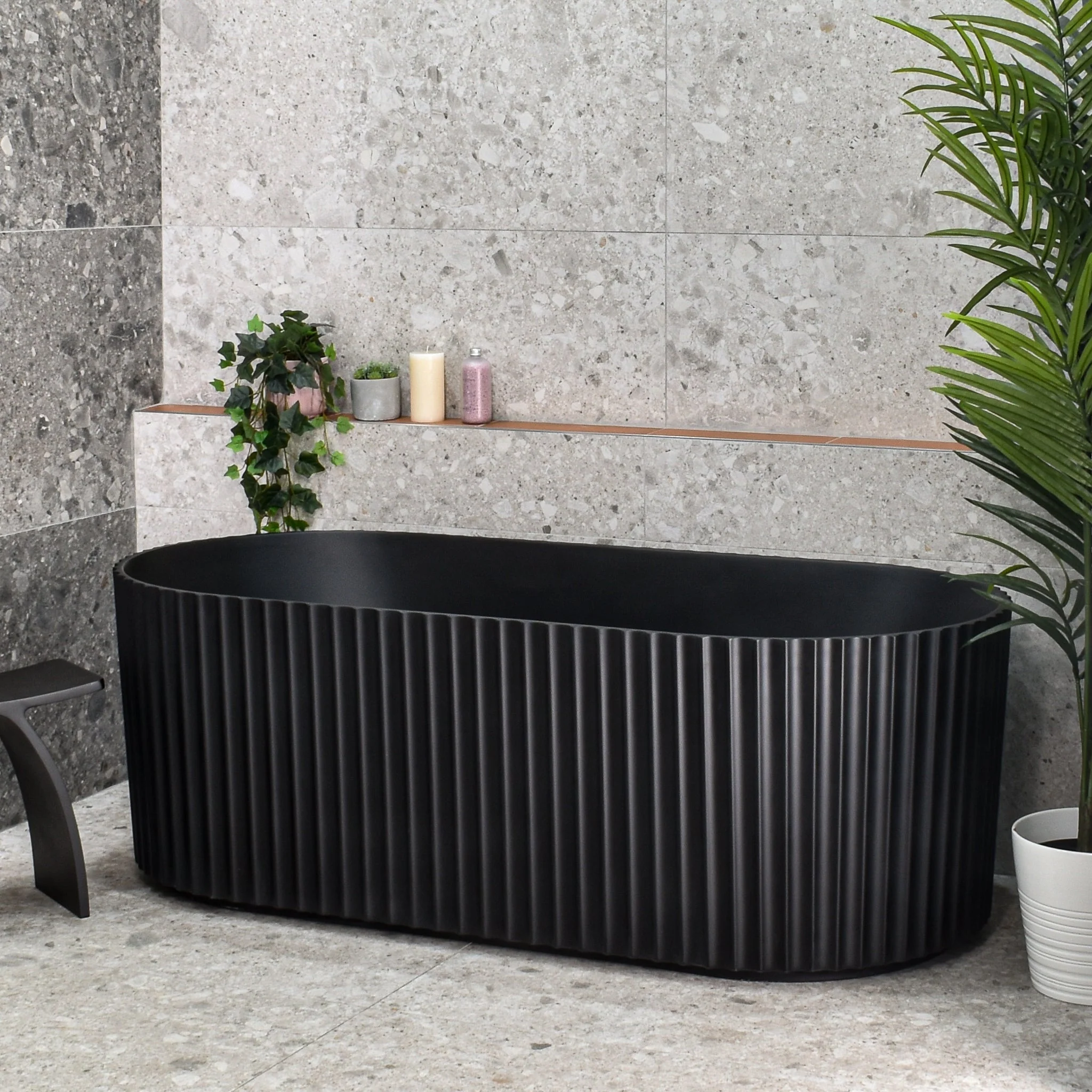 Agora Groove 1700mm Fluted Oval Freestanding Bath, Matte Black *Clearance Stock* - Image 2