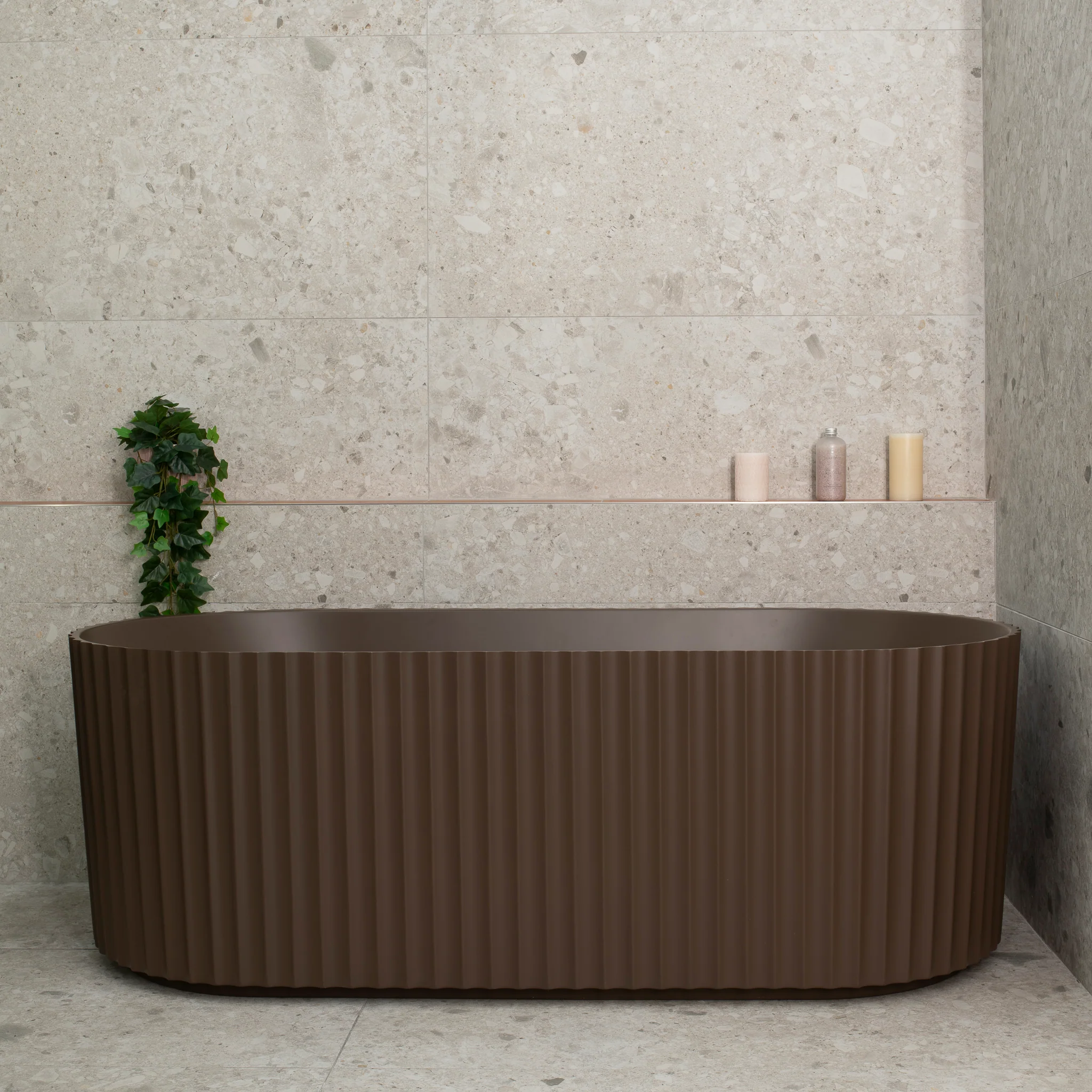 Agora Groove 1700mm Fluted Oval Freestanding Bath, Matte Chocolate Brown - SPECIAL EDITION - Image 2