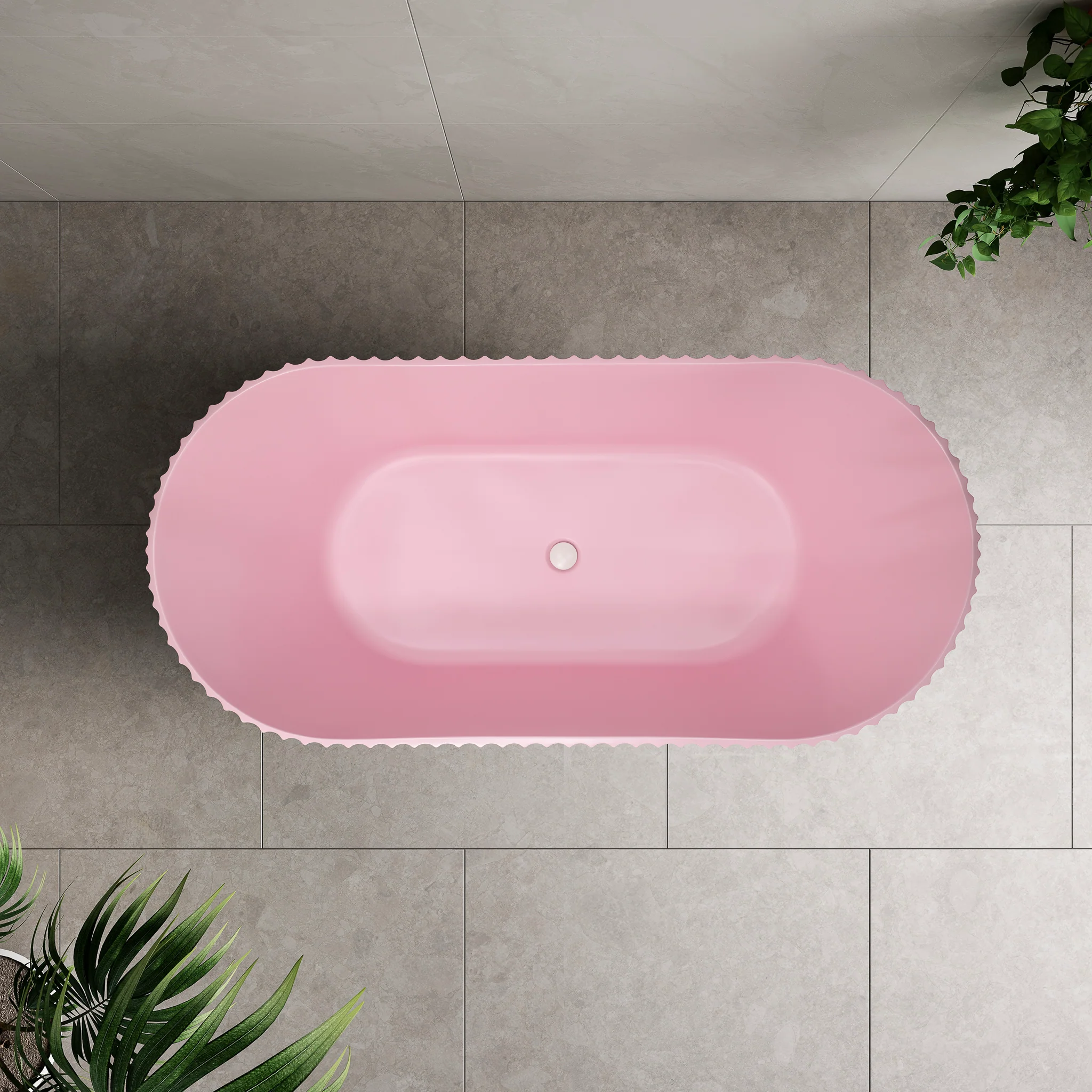 Agora Groove 1700mm Fluted Oval Freestanding Bath, Matte Pink - SPECIAL EDITION - Image 3
