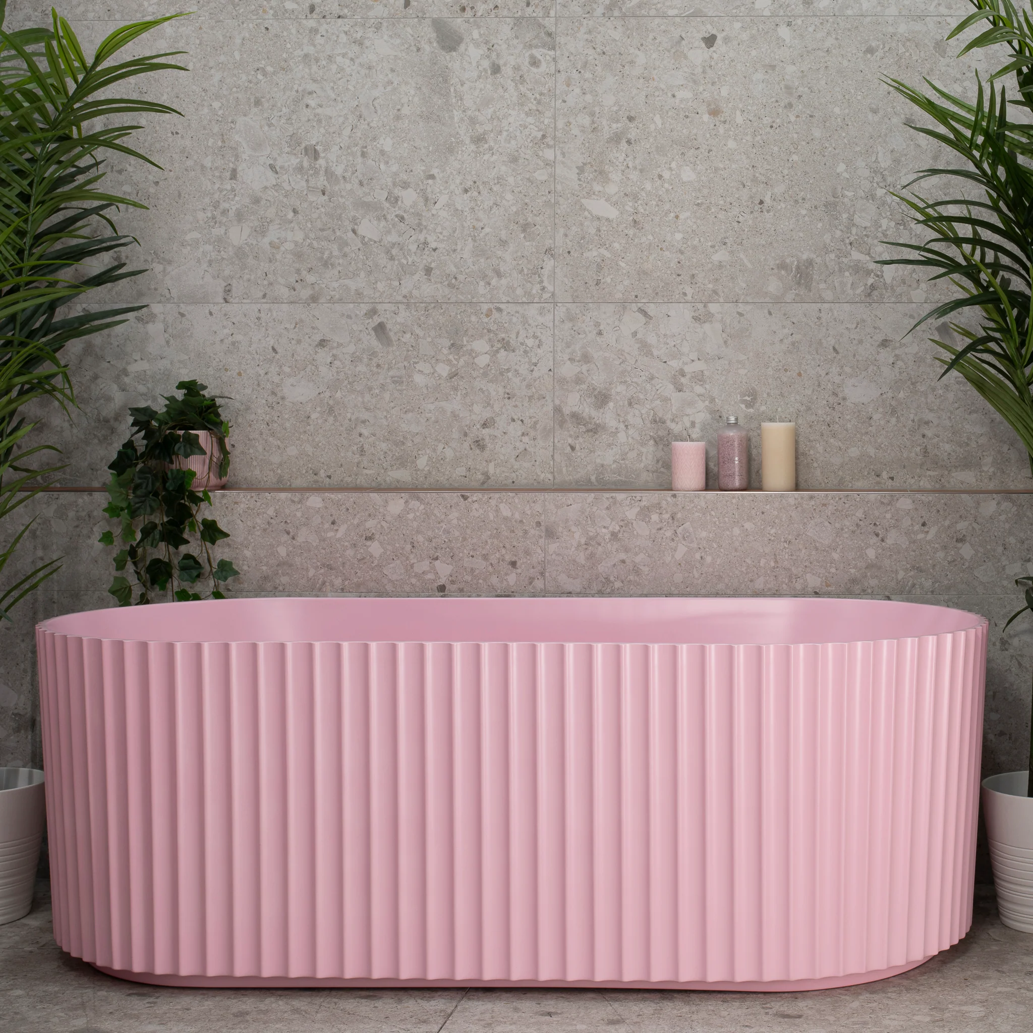 Agora Groove 1700mm Fluted Oval Freestanding Bath, Matte Pink - SPECIAL EDITION - Image 4