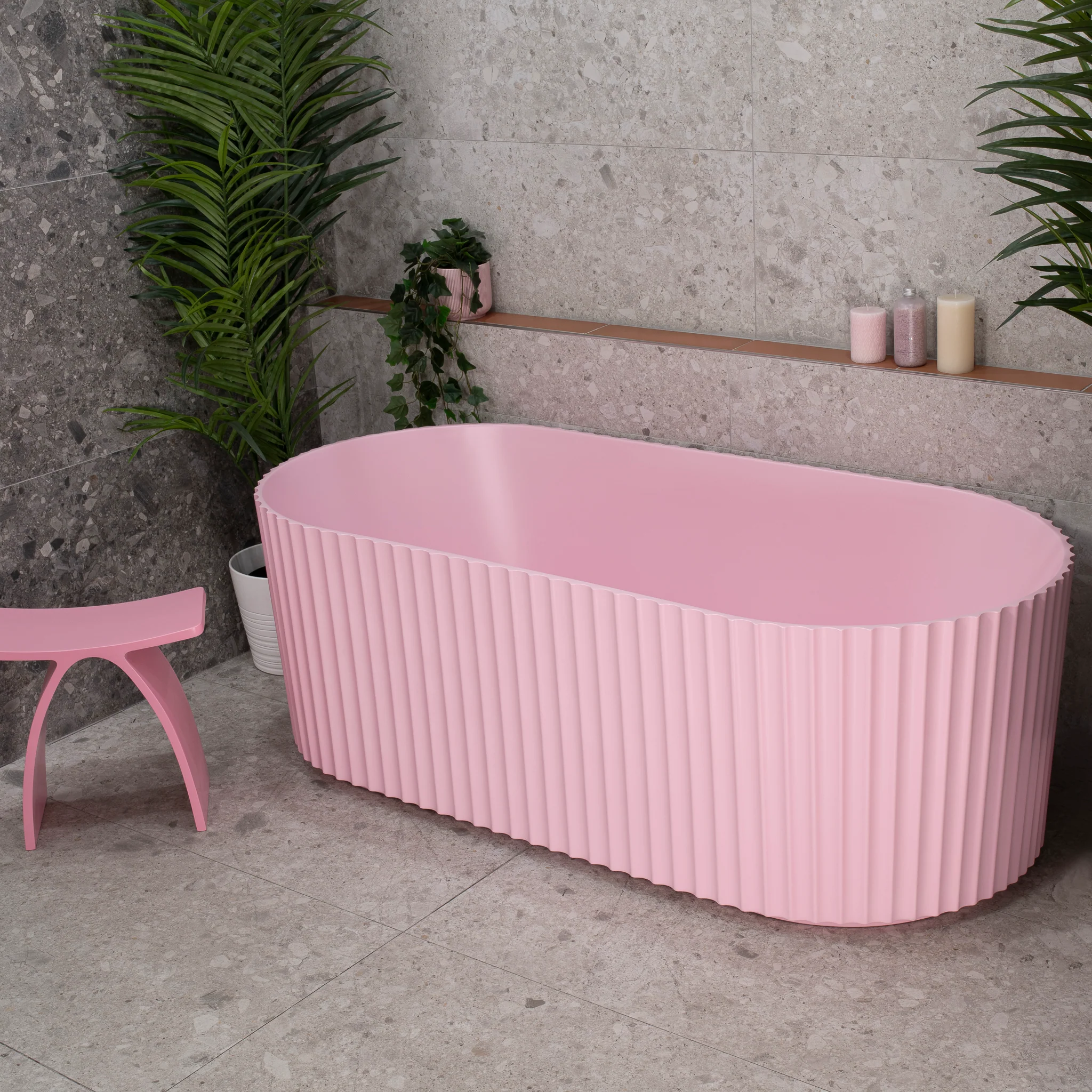 Agora Groove 1700mm Fluted Oval Freestanding Bath, Matte Pink - SPECIAL EDITION - Image 5