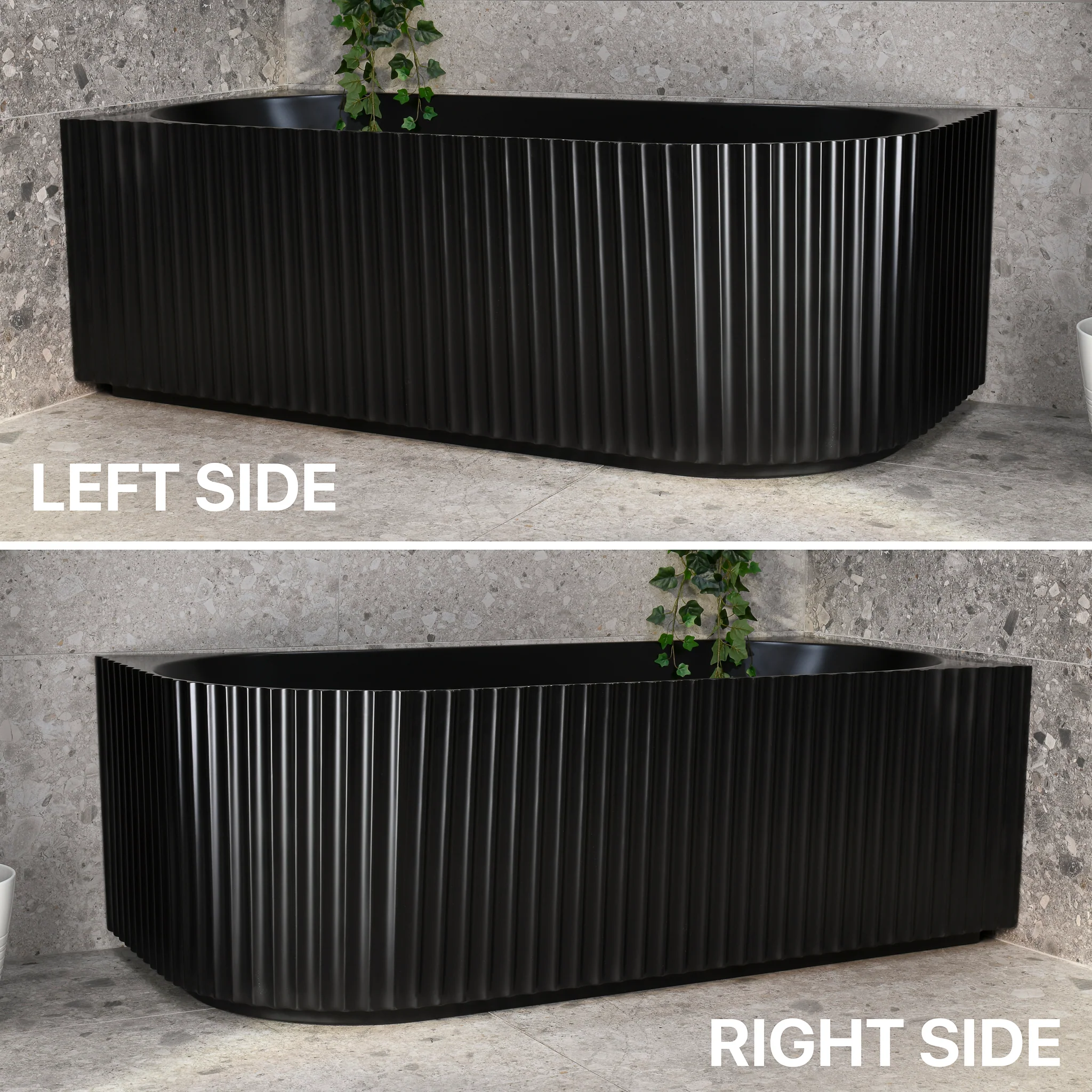Agora Groove 1700mm Fluted Right Corner Freestanding Bath, Matte Black - Image 5
