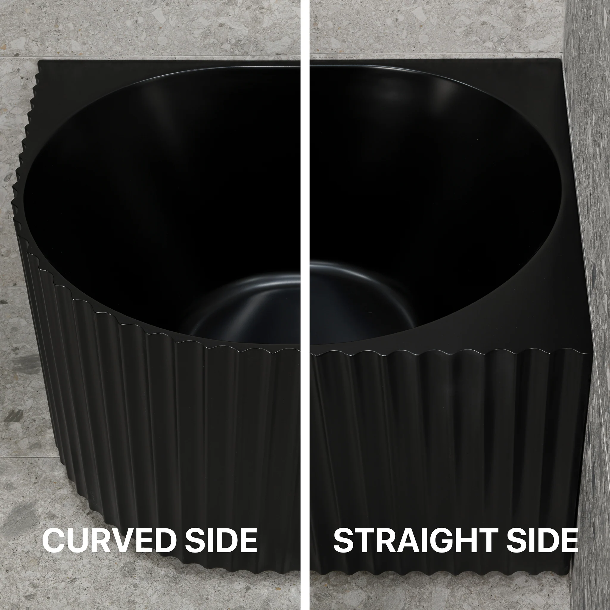 Agora Groove 1700mm Fluted Right Corner Freestanding Bath, Matte Black - Image 6