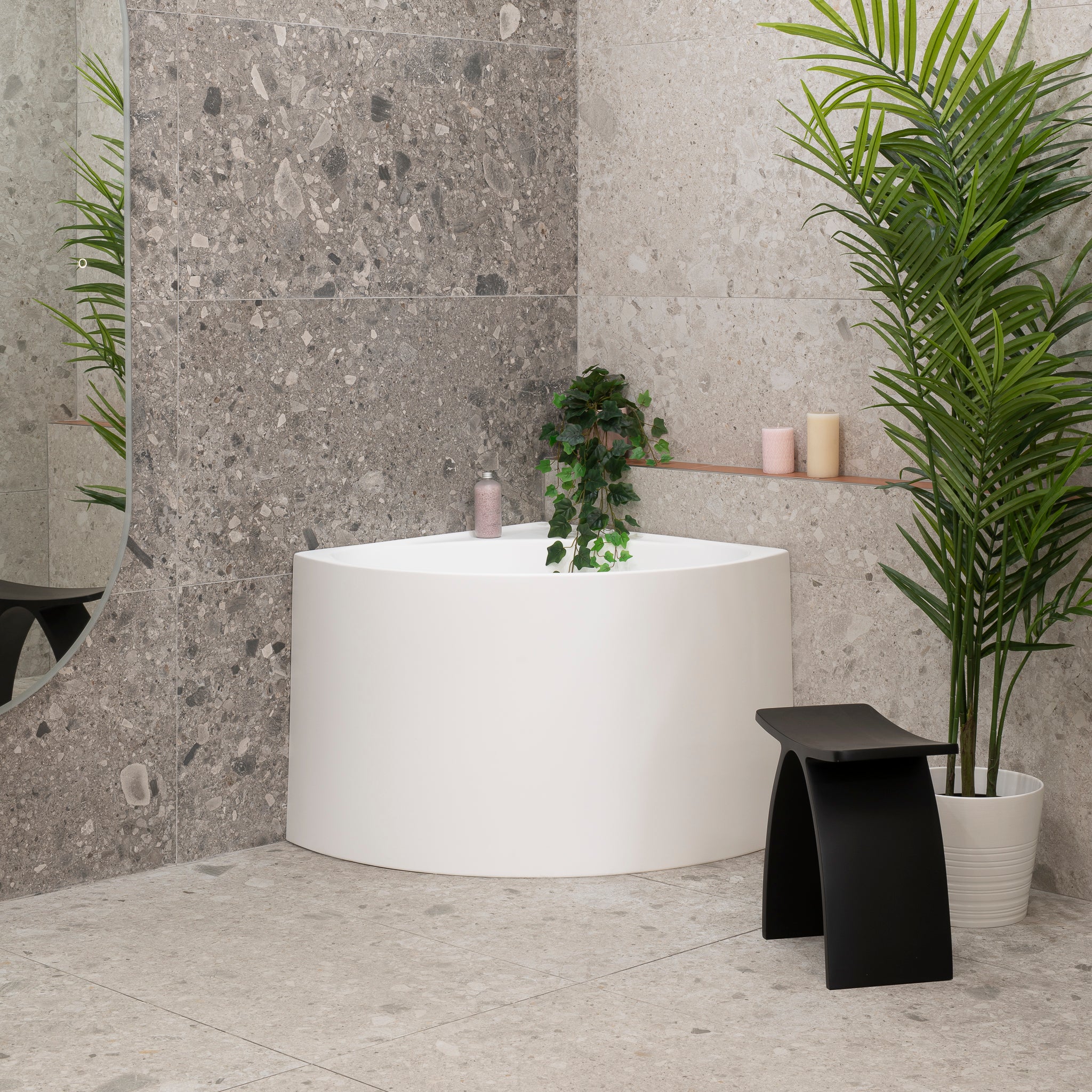 Angie 800mm Corner Fit Japanese Soaking Bathtub, Matte White - Image 2