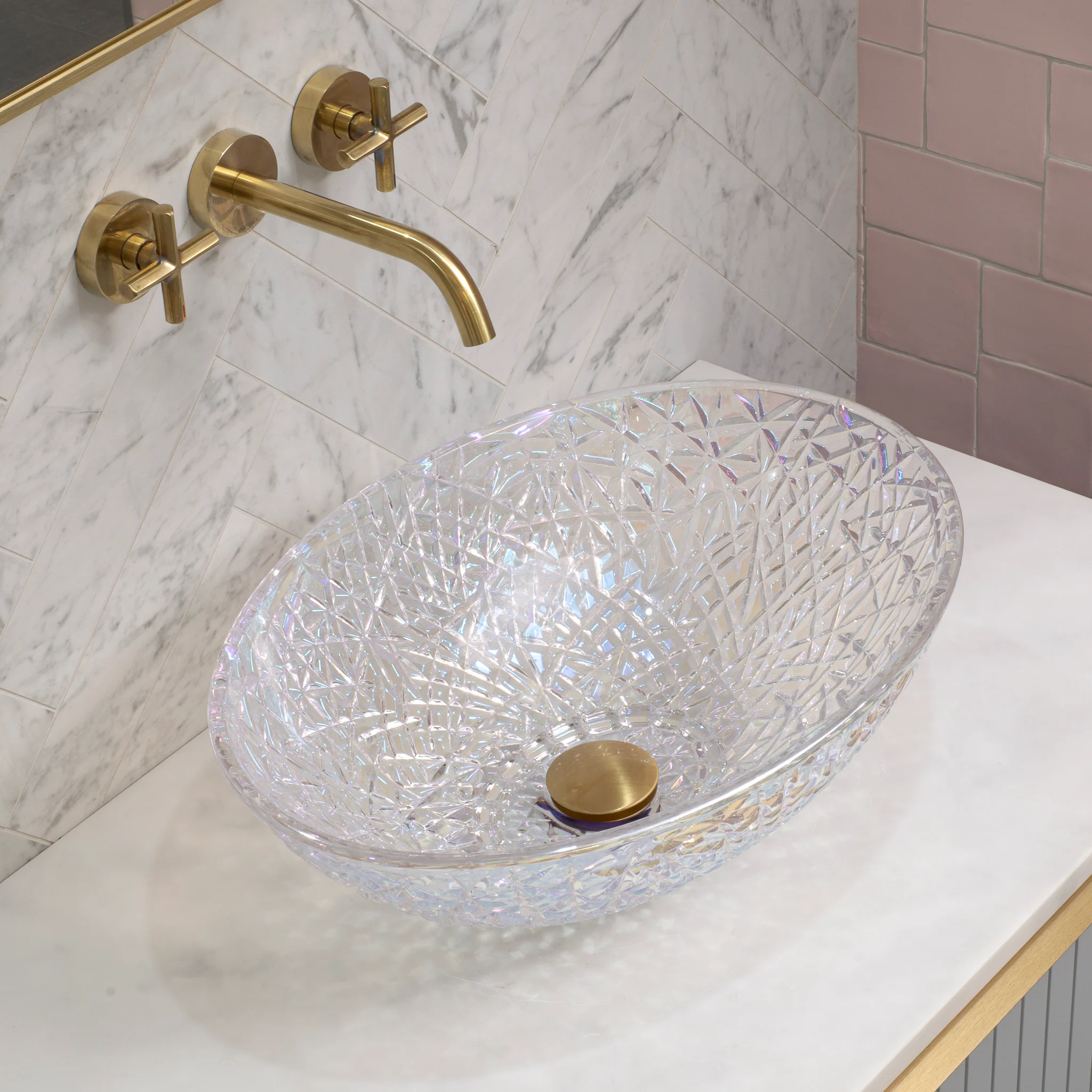 Ankara 510mm x 365mm Above-Counter Glass Basin, Mermaid Glass - Image 2
