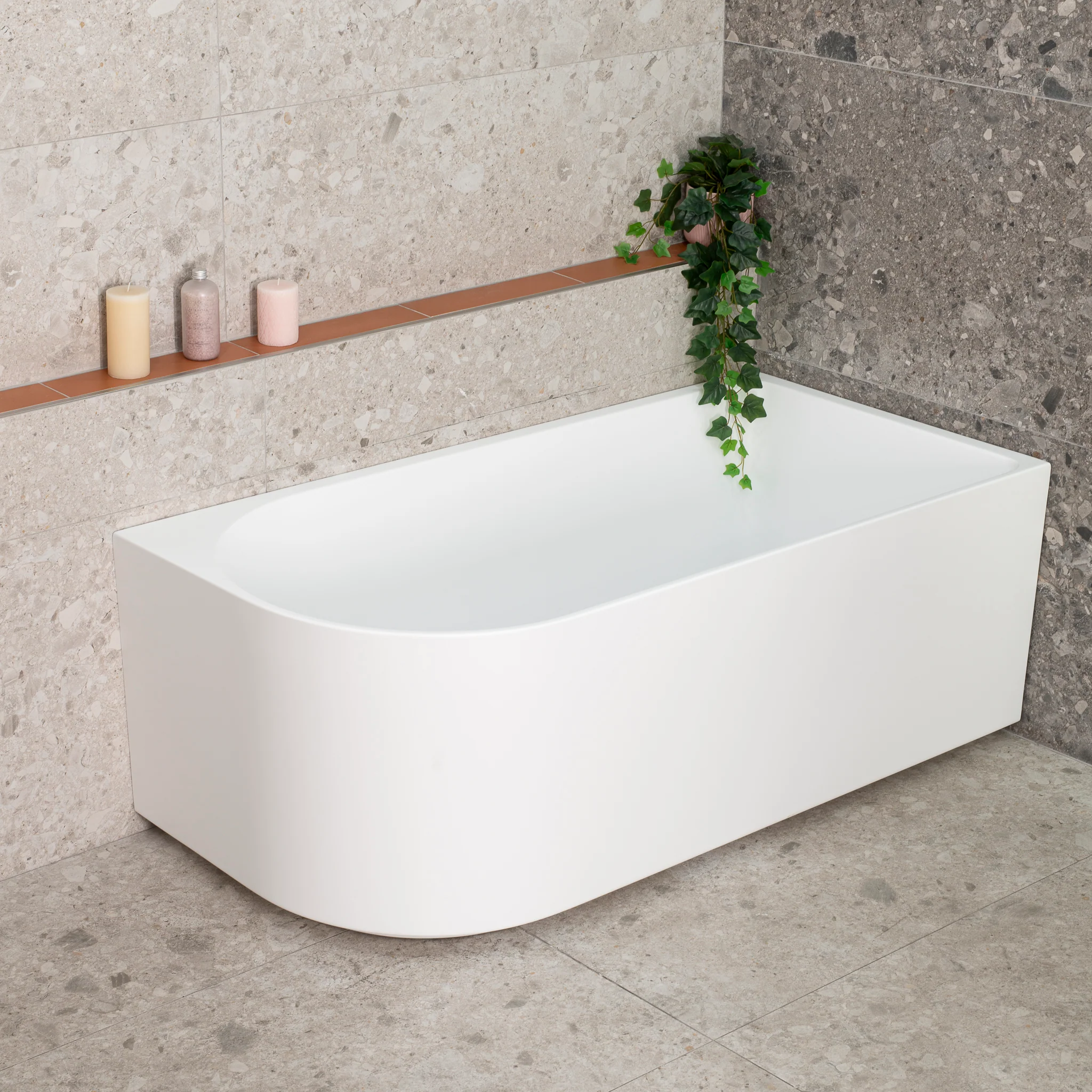 Arco 1500mm Right Corner Freestanding Bath, Matte White - Image 3