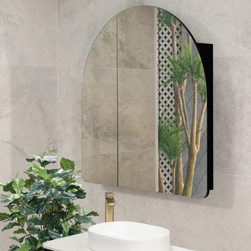 Arco Arch 1000mm x 1000mm Mirrored Shaving Cabinet, Matte Black - Image 2