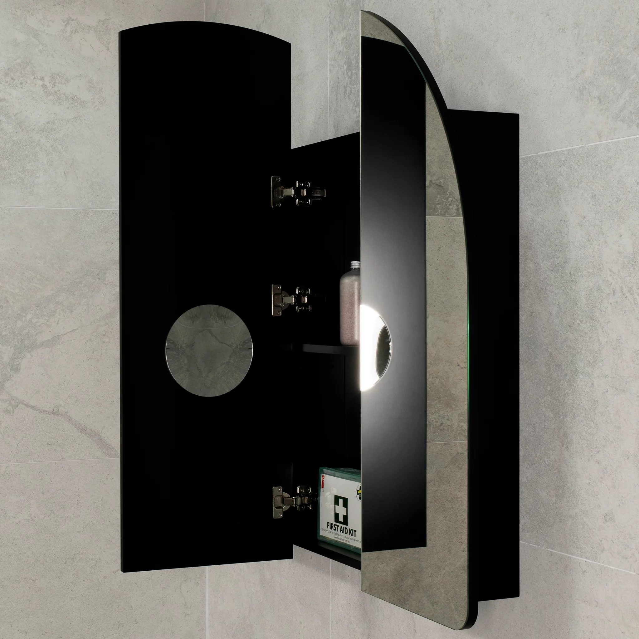 Arco Arch 1000mm x 1000mm Mirrored Shaving Cabinet, Matte Black - Image 3