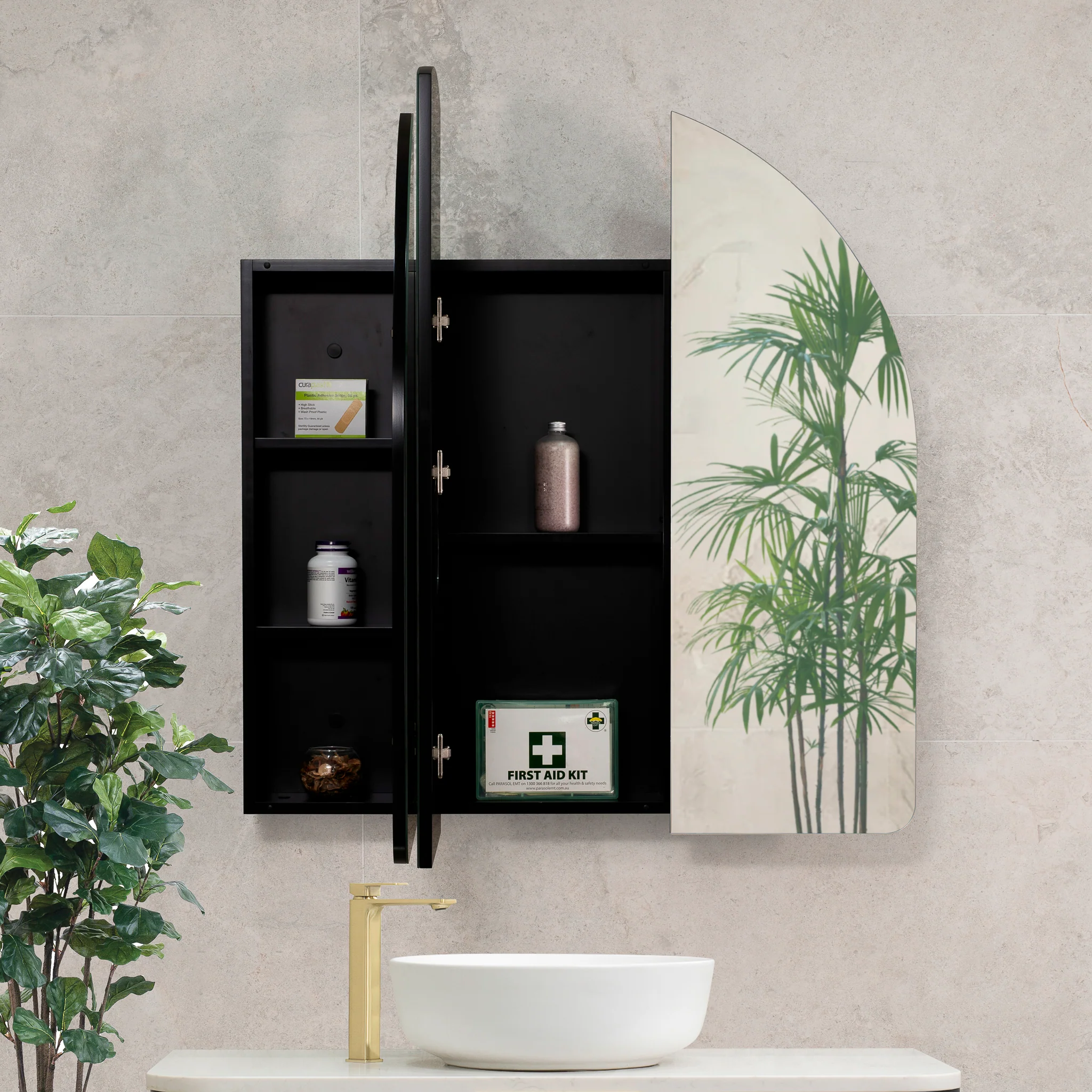 Arco Arch 1000mm x 1000mm Mirrored Shaving Cabinet, Matte Black - Image 7