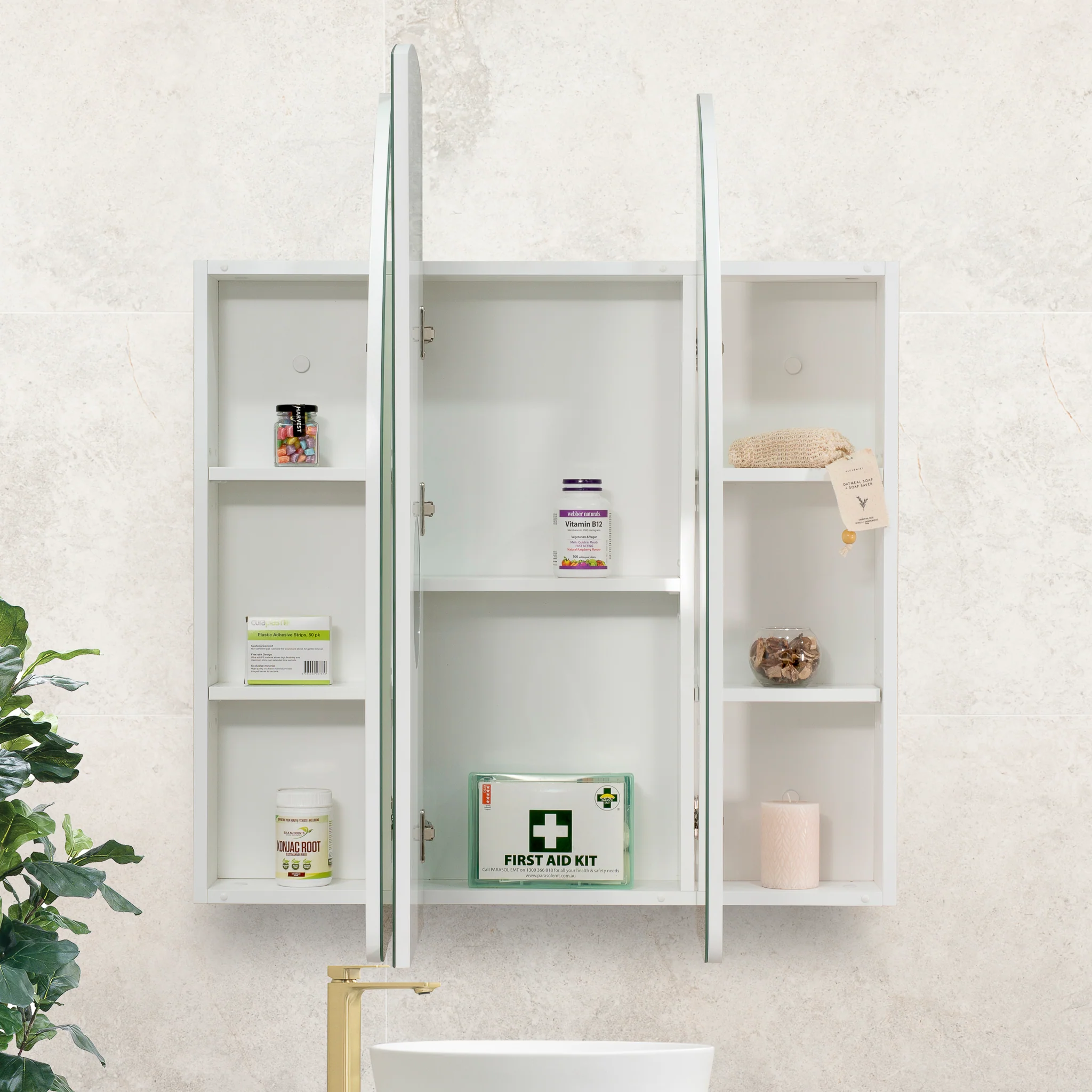 Arco Arch 1000mm x 1000mm Mirrored Shaving Cabinet, Matte White - Image 3