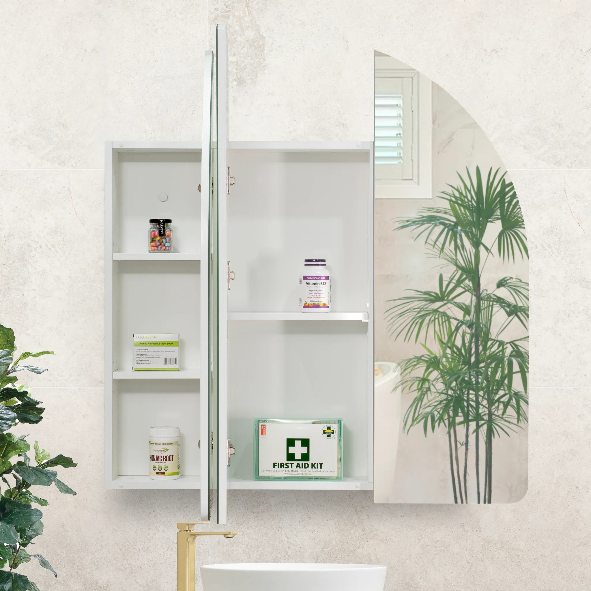 Arco Arch 1000mm x 1000mm Mirrored Shaving Cabinet, Matte White - Image 4