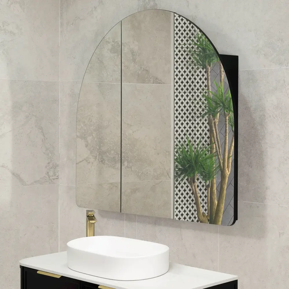 Arco Arch 1150mm x 1000mm Mirrored Shaving Cabinet, Matte Black - Image 4