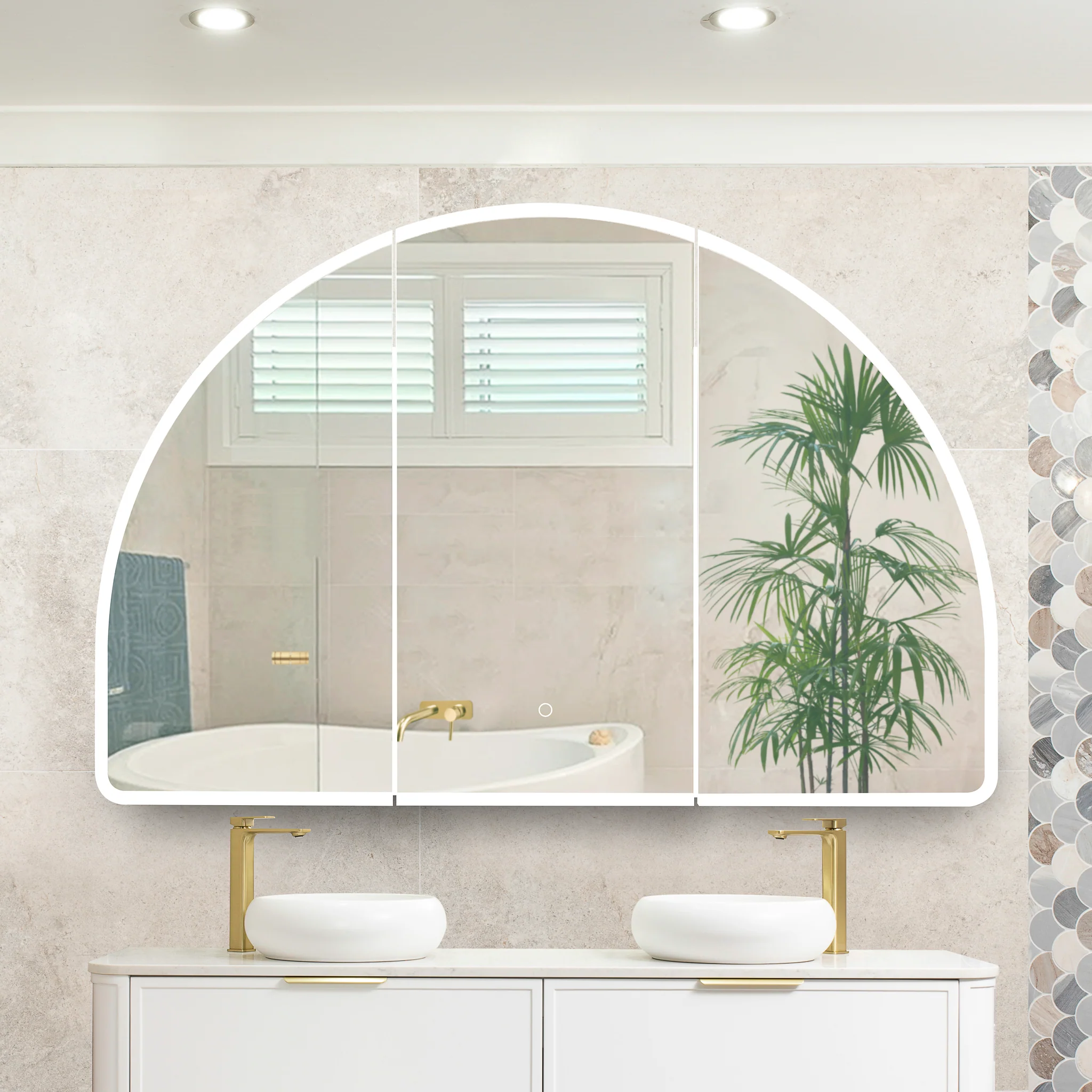 Arco Arch 1200mm x 800mm Frontlit LED Mirrored Shaving Cabinet, Matte White - Image 2