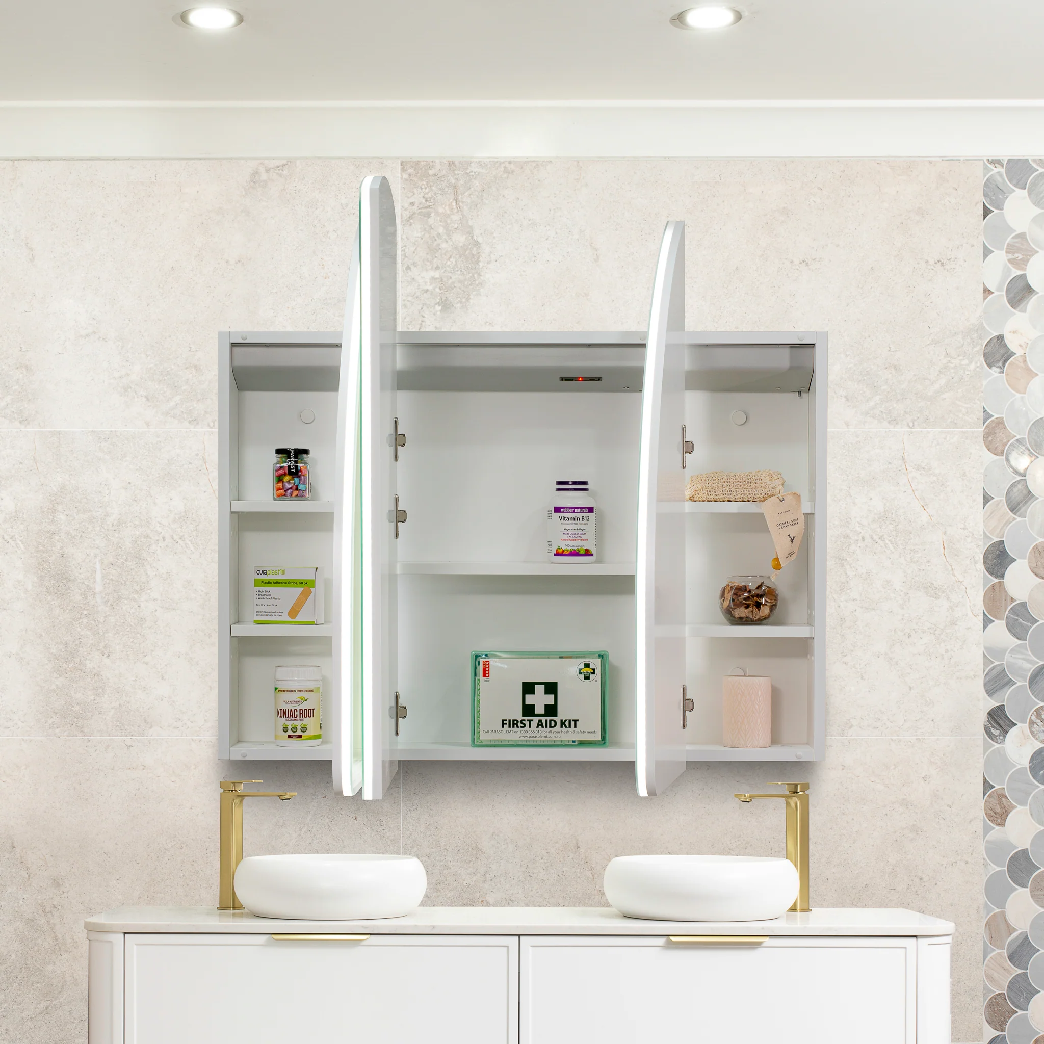 Arco Arch 1200mm x 800mm Frontlit LED Mirrored Shaving Cabinet, Matte White - Image 3