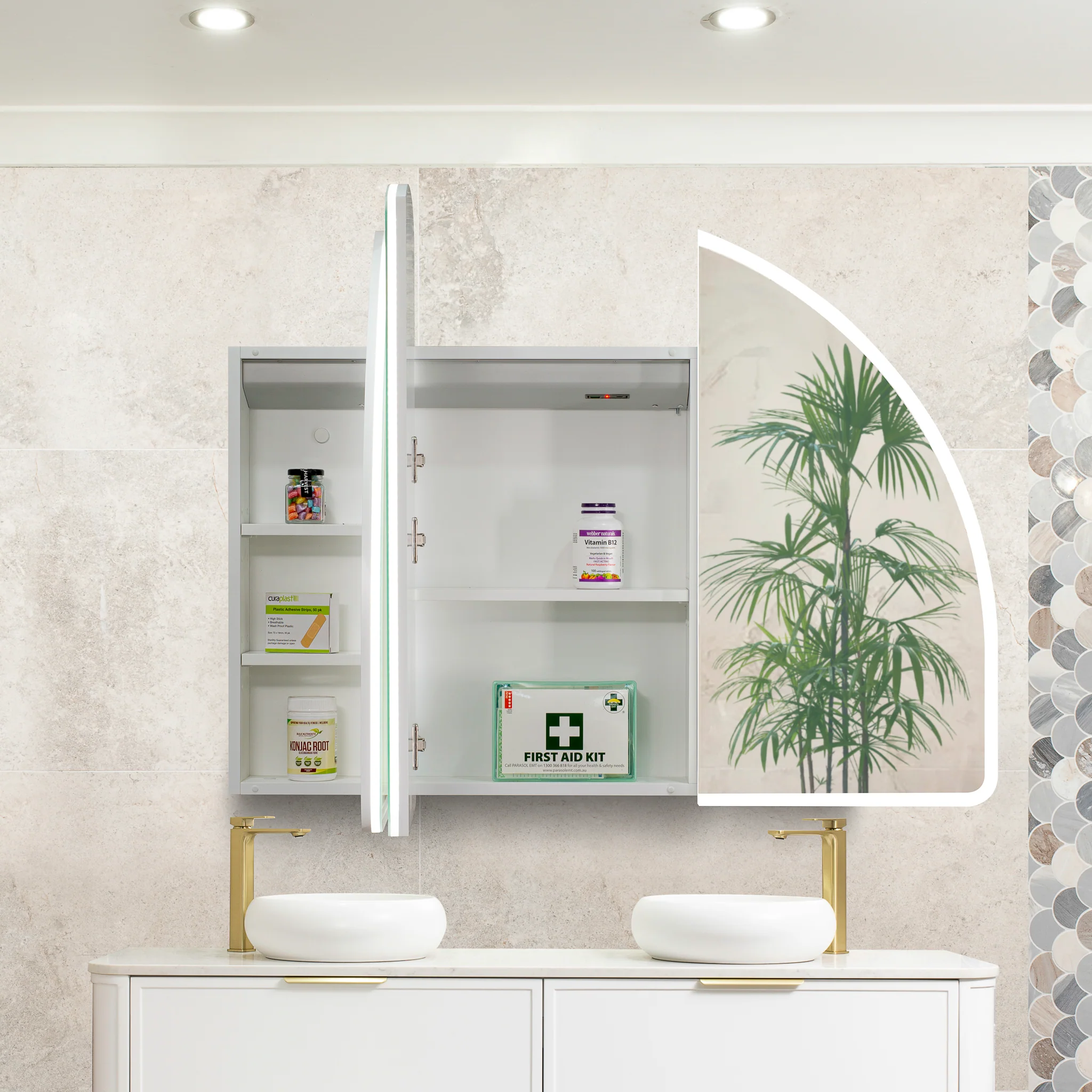Arco Arch 1200mm x 800mm Frontlit LED Mirrored Shaving Cabinet, Matte White - Image 5