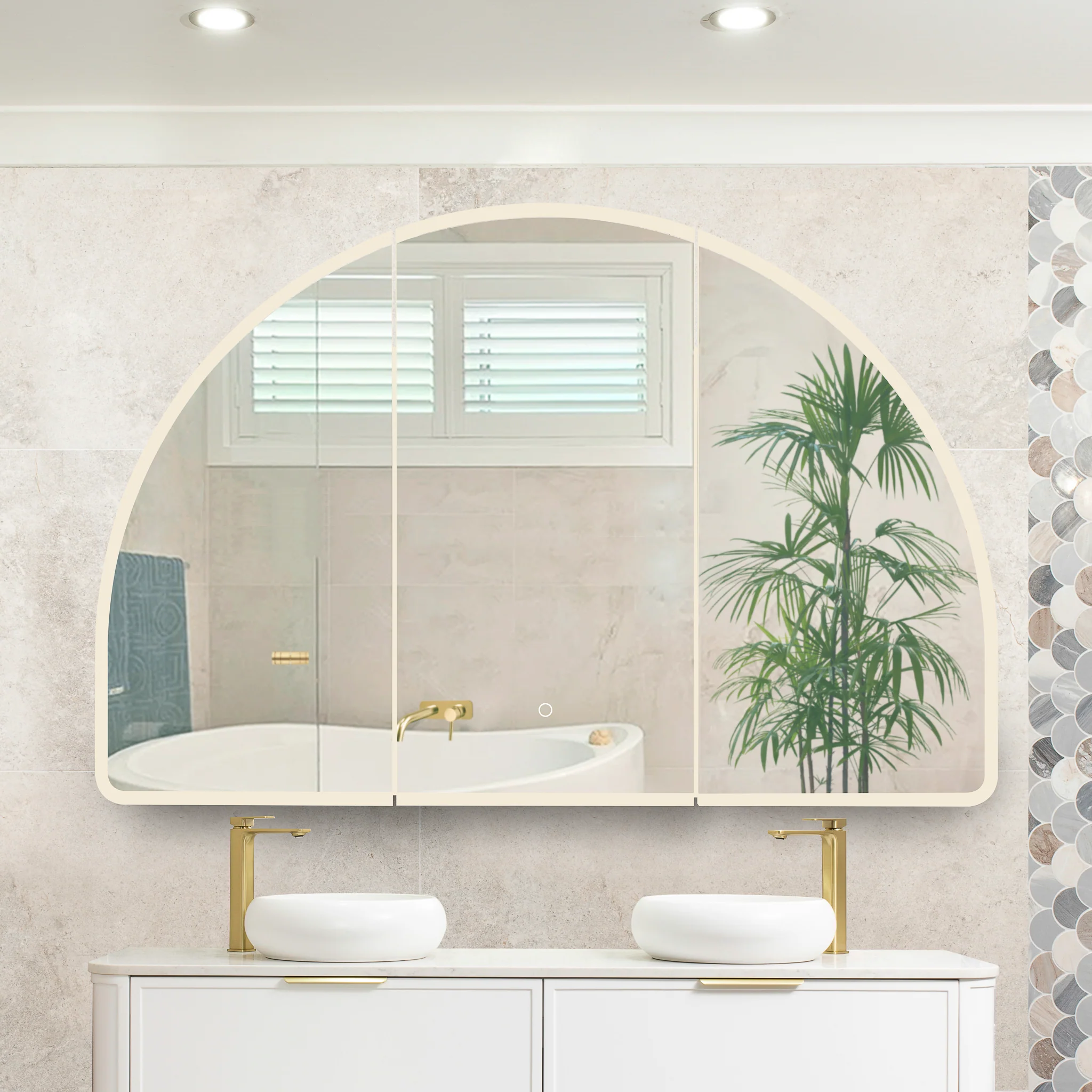 Arco Arch 1200mm x 800mm Frontlit LED Mirrored Shaving Cabinet, Matte White - Image 6