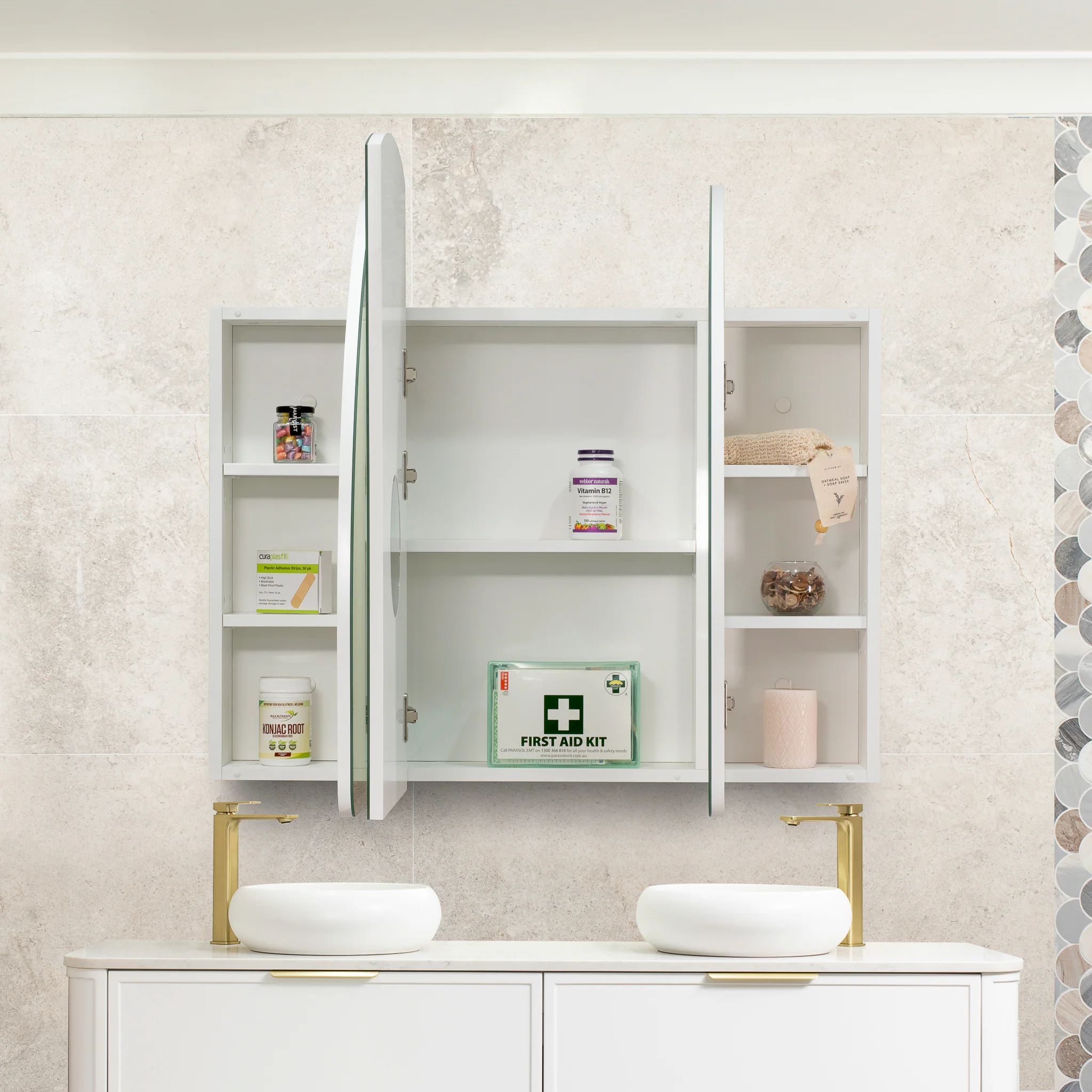 Arco Arch 1200mm x 800mm Mirrored Shaving Cabinet, Matte White - Image 3
