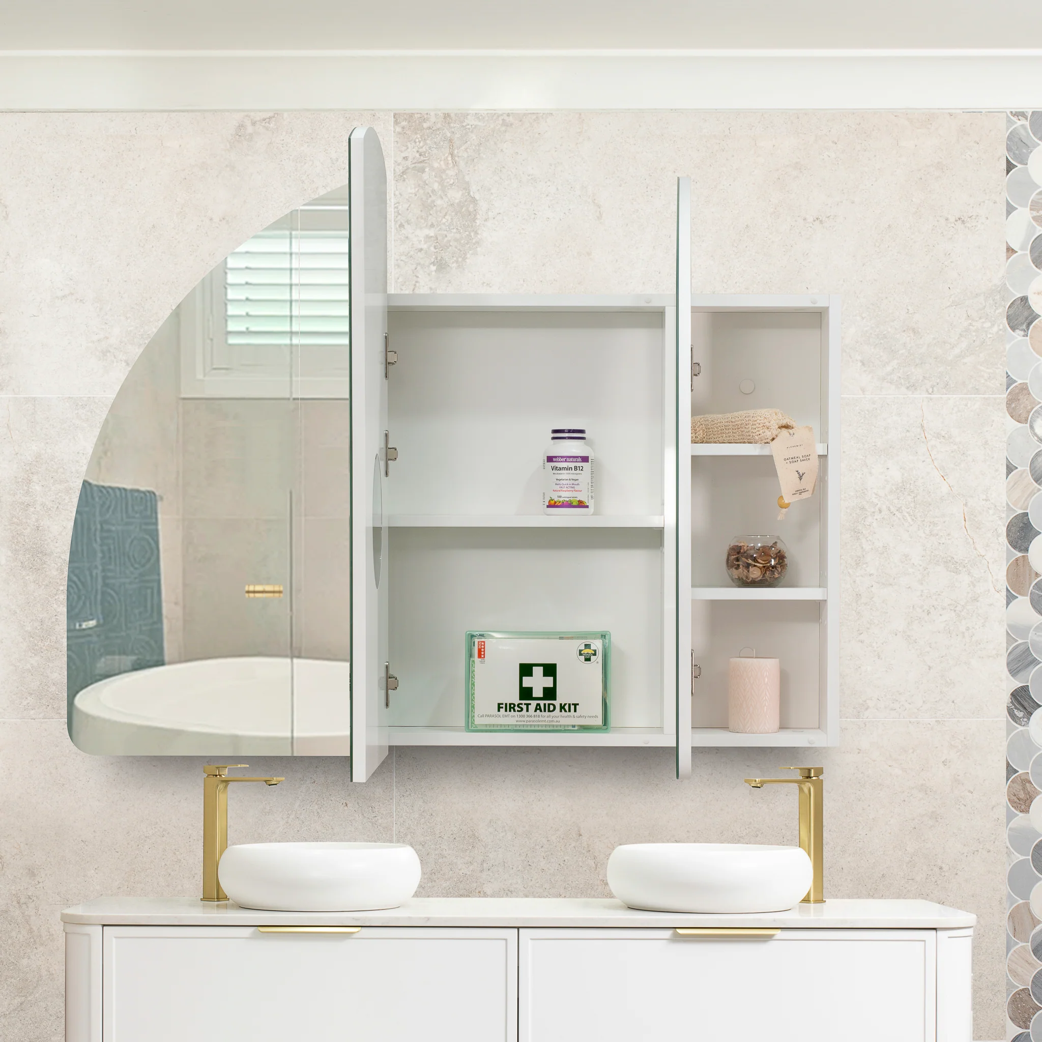 Arco Arch 1200mm x 800mm Mirrored Shaving Cabinet, Matte White - Image 4