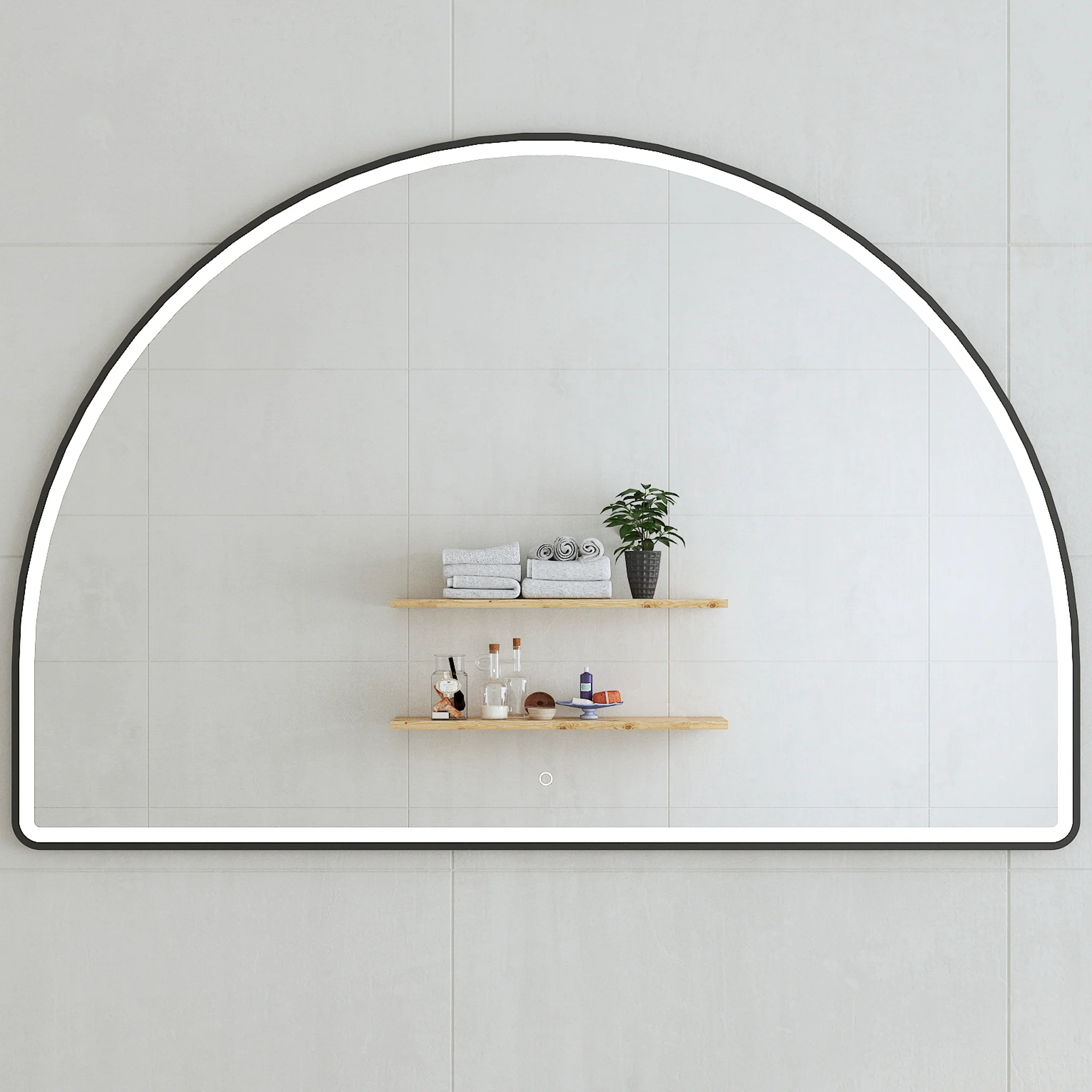 *Clearance* Arco Arch 1500mm x 1000mm Frontlit LED Framed Mirror with Demister, Matte Black Frame