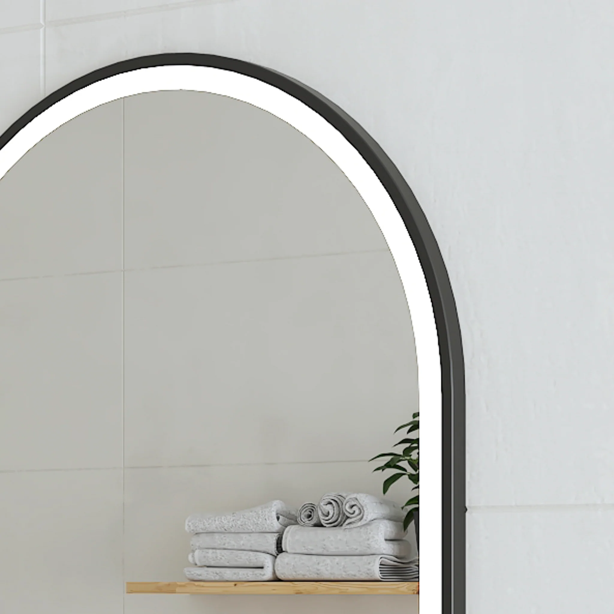 *Clearance* Arco Arch 1500mm x 1000mm Frontlit LED Framed Mirror with Demister, Matte Black Frame - Image 3