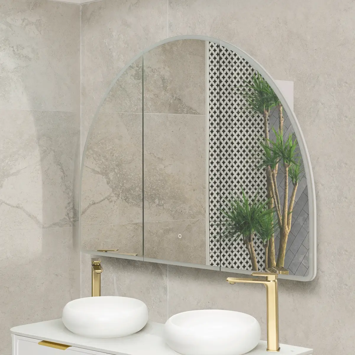 Arco Arch 1500mm x 1000mm Frontlit LED Mirrored Shaving Cabinet, Matte White - Image 4