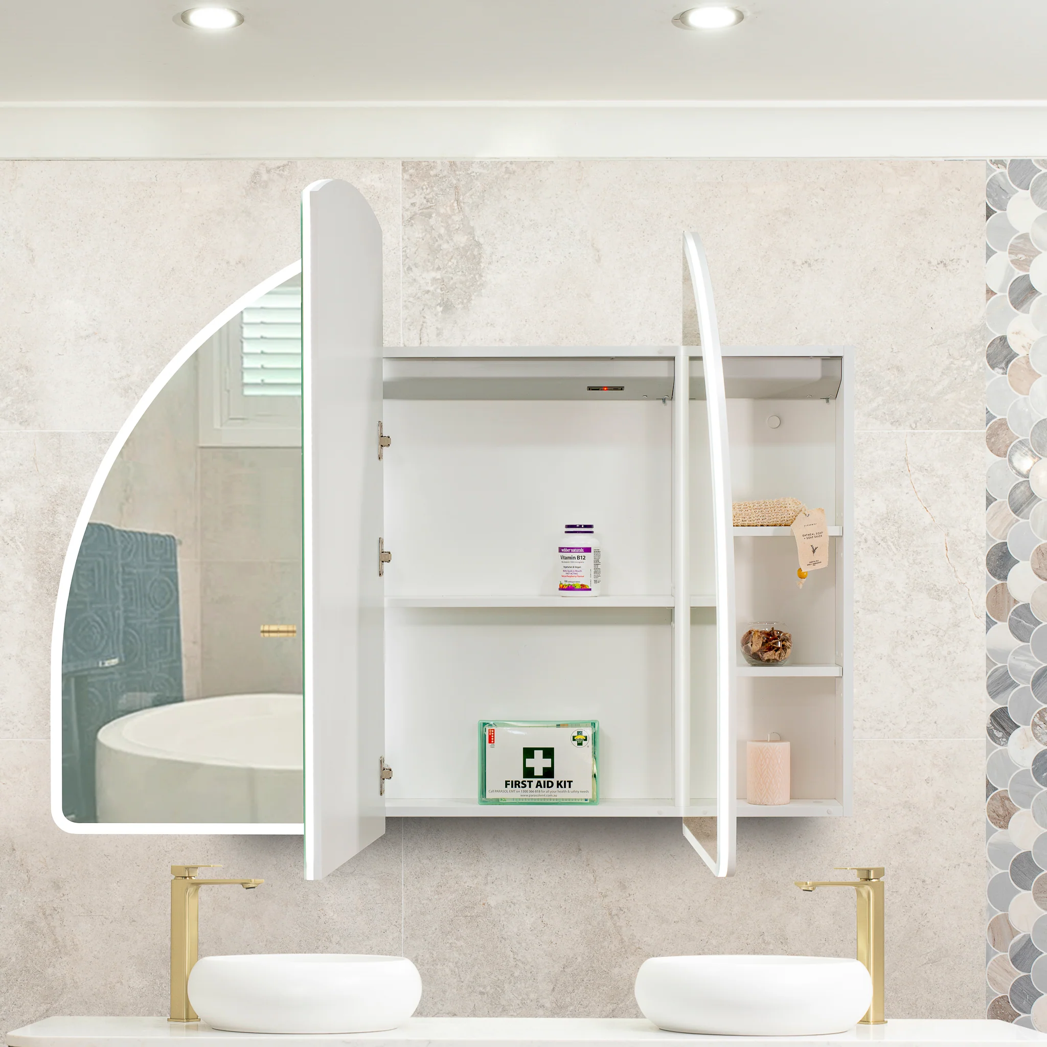Arco Arch 1500mm x 1000mm Frontlit LED Mirrored Shaving Cabinet, Matte White - Image 6