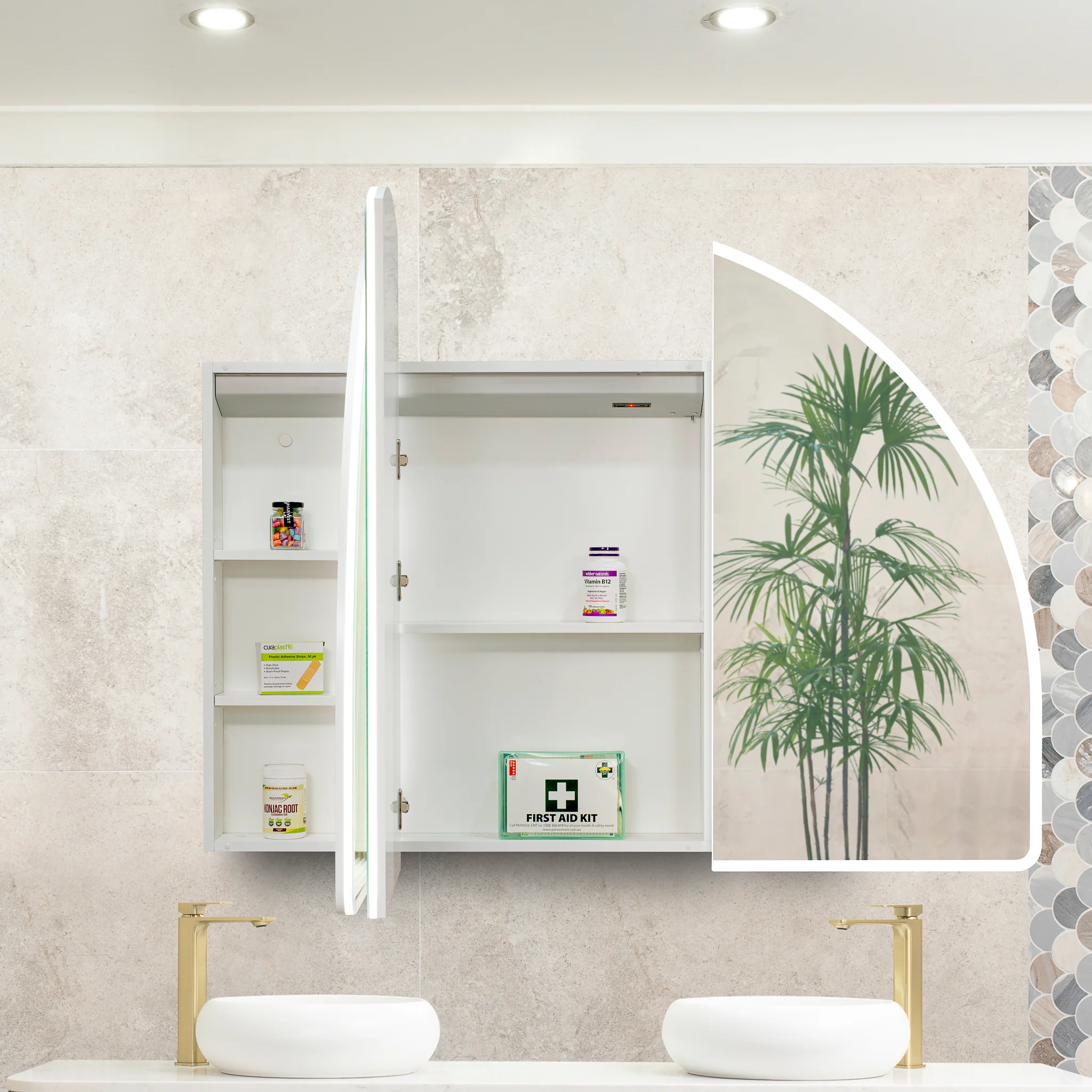 Arco Arch 1500mm x 1000mm Frontlit LED Mirrored Shaving Cabinet, Matte White - Image 7
