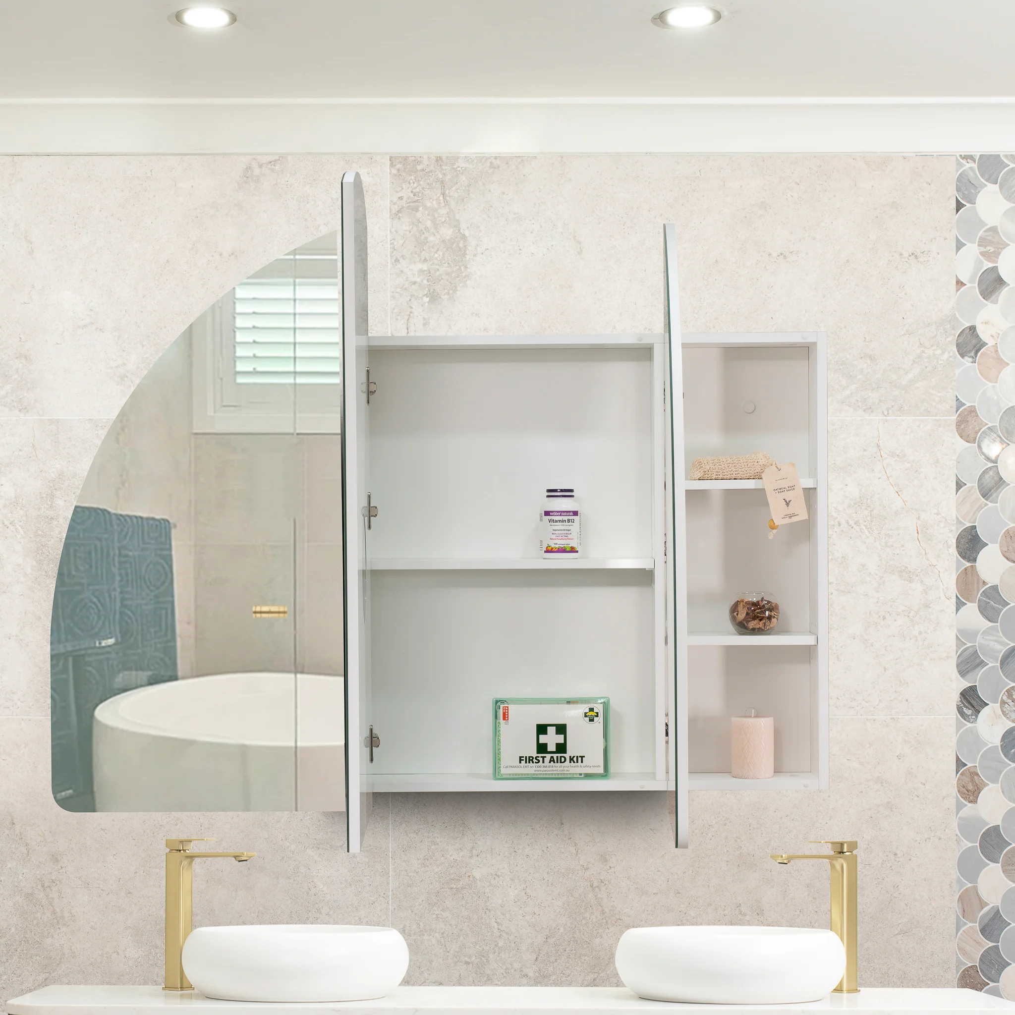 Arco Arch 1500mm x 1000mm Mirrored Shaving Cabinet, Matte White - Image 6