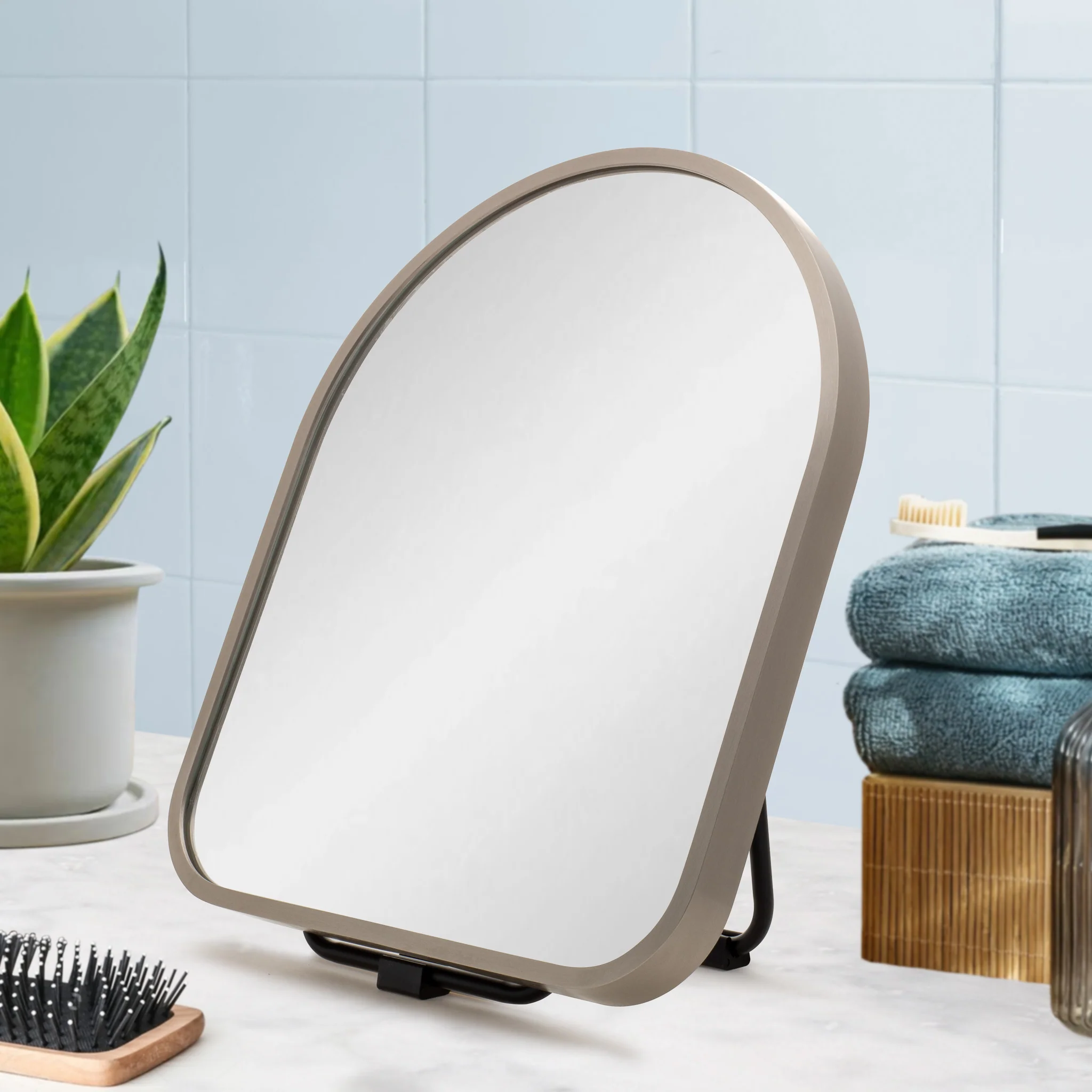 Arco Arch 330mm x 390mm Desk Mirror with Brushed Nickel Frame