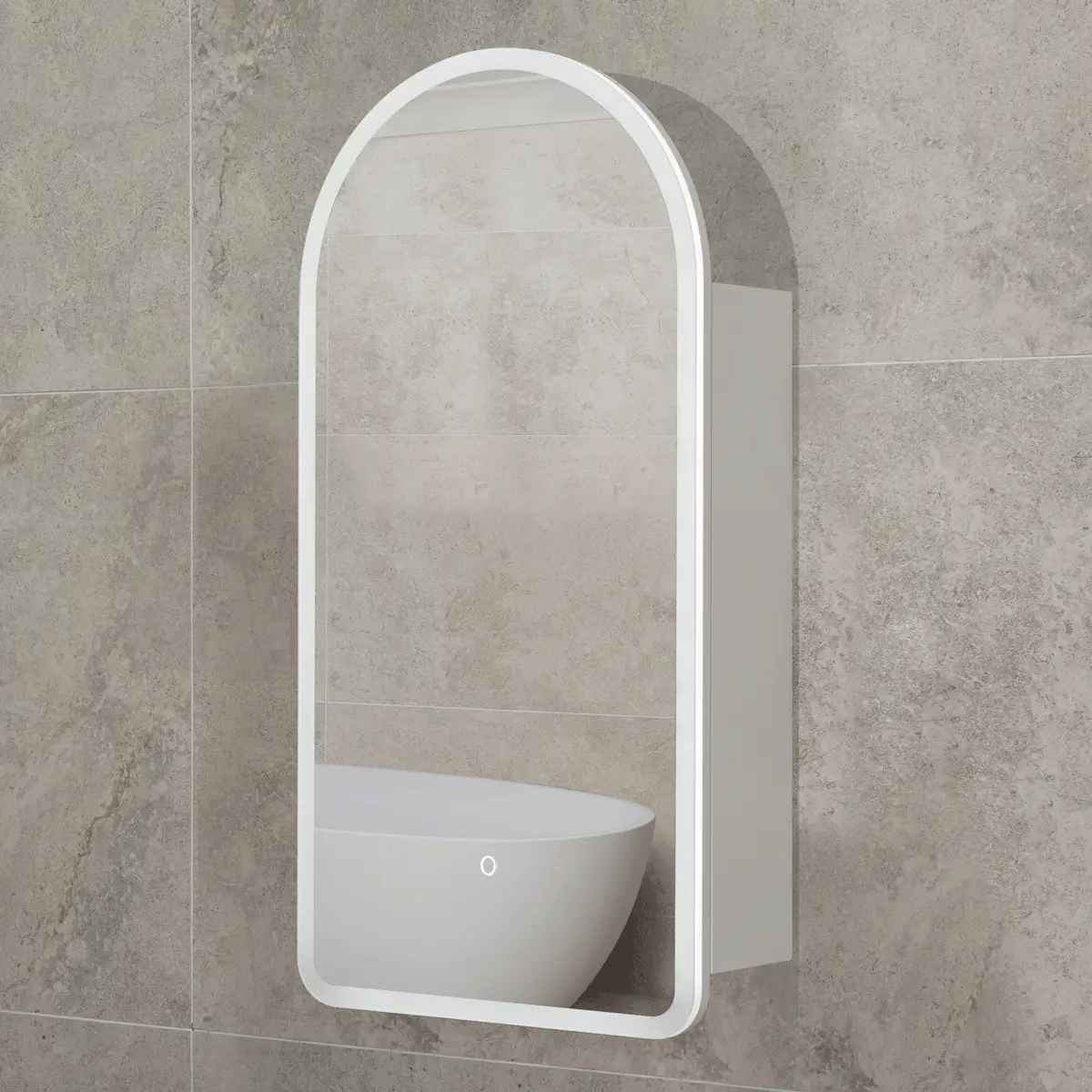 Arco Arch 400mm x 800mm Frontlit LED Mirrored Shaving Cabinet, Matte White - Image 4