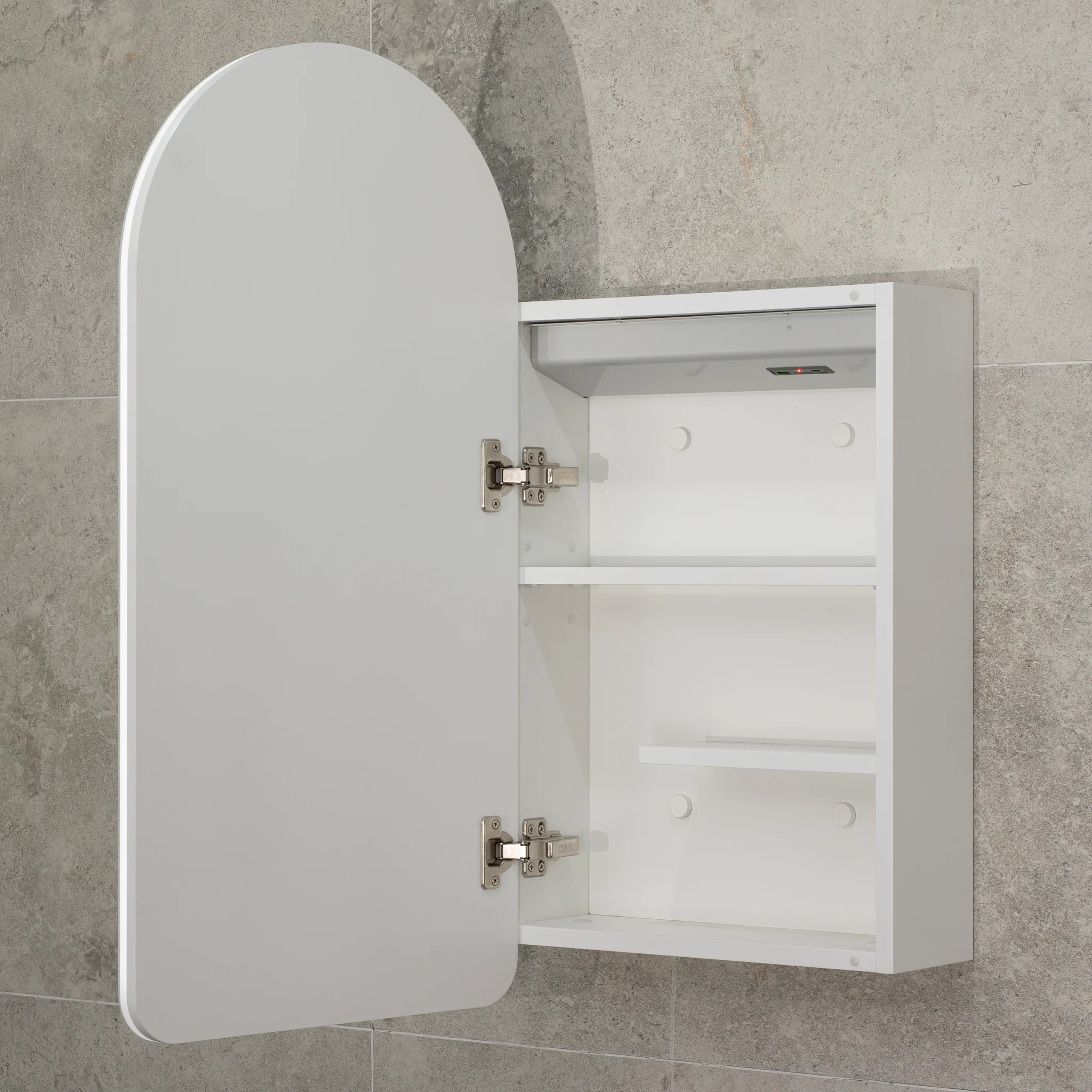 Arco Arch 400mm x 800mm Frontlit LED Mirrored Shaving Cabinet, Matte White - Image 5