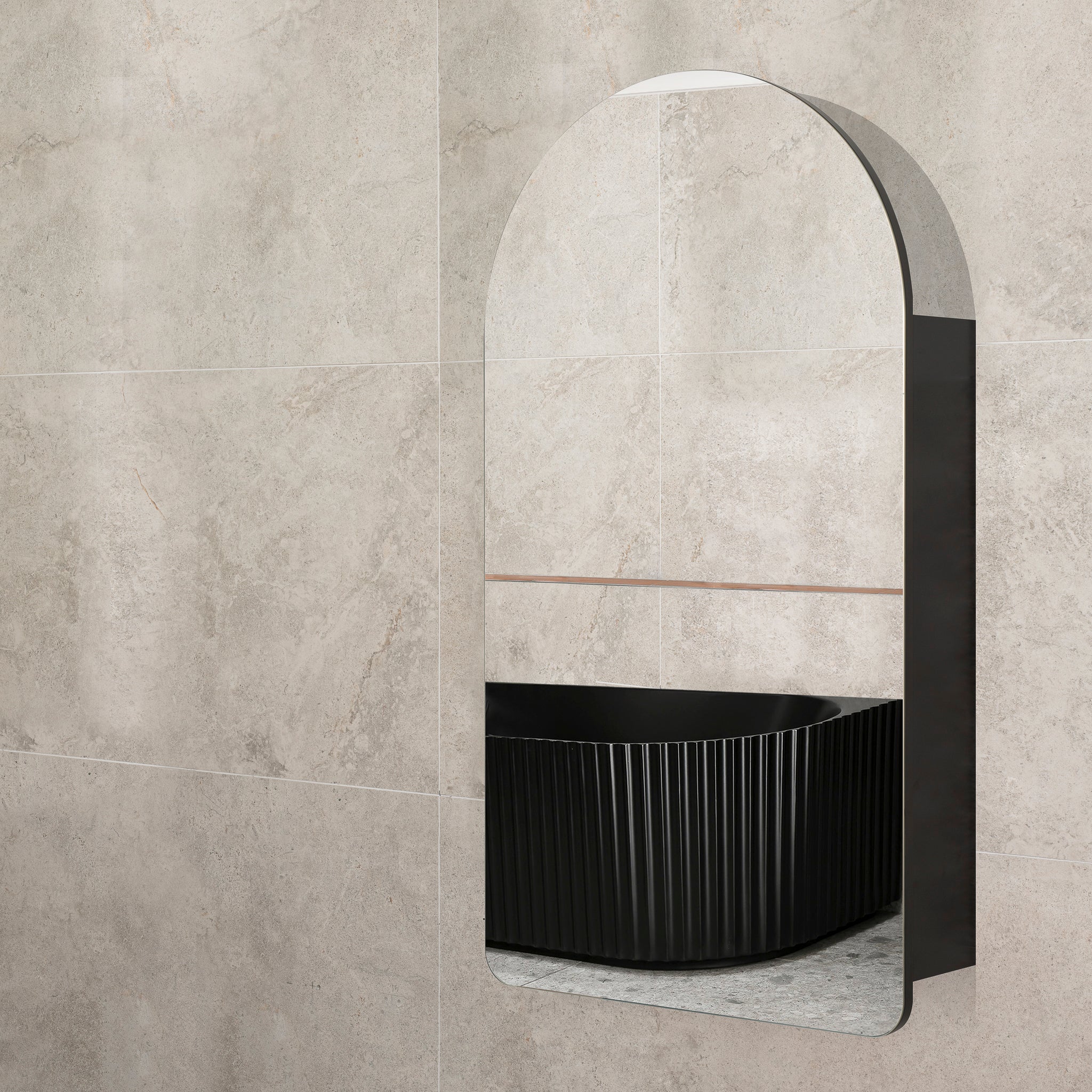 Arco Arch 400mm x 800mm Mirrored Shaving Cabinet, Matte Black - Image 3