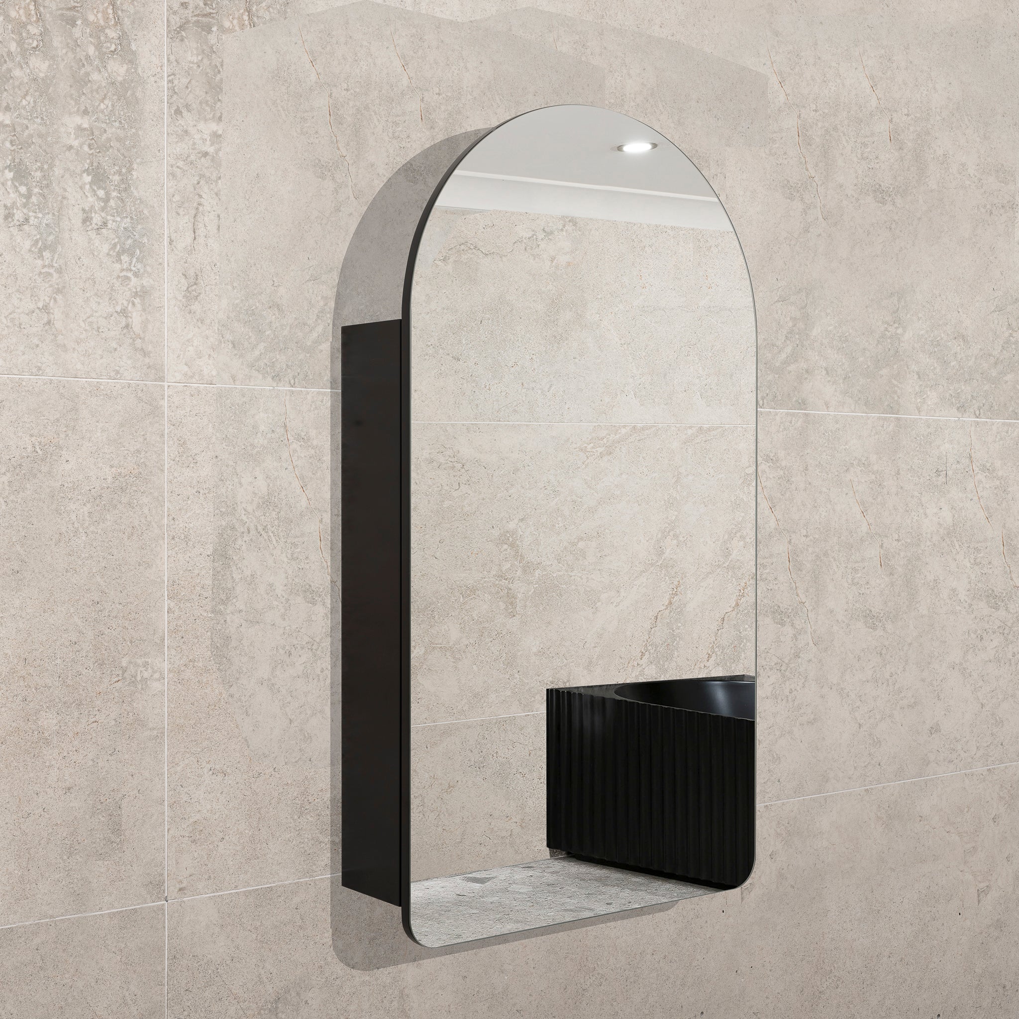 Arco Arch 400mm x 800mm Mirrored Shaving Cabinet, Matte Black - Image 5