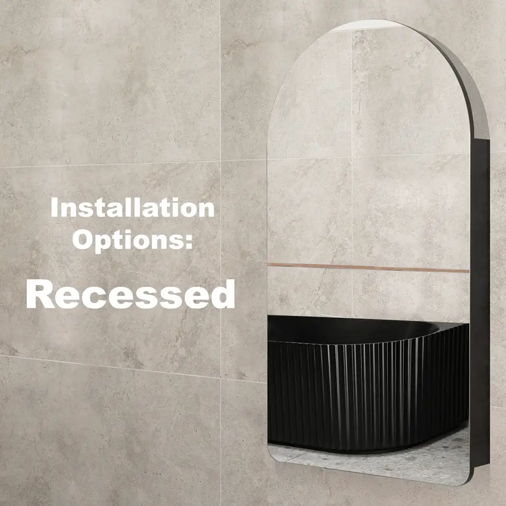 Arco Arch 400mm x 800mm Mirrored Shaving Cabinet, Matte Black - Image 6