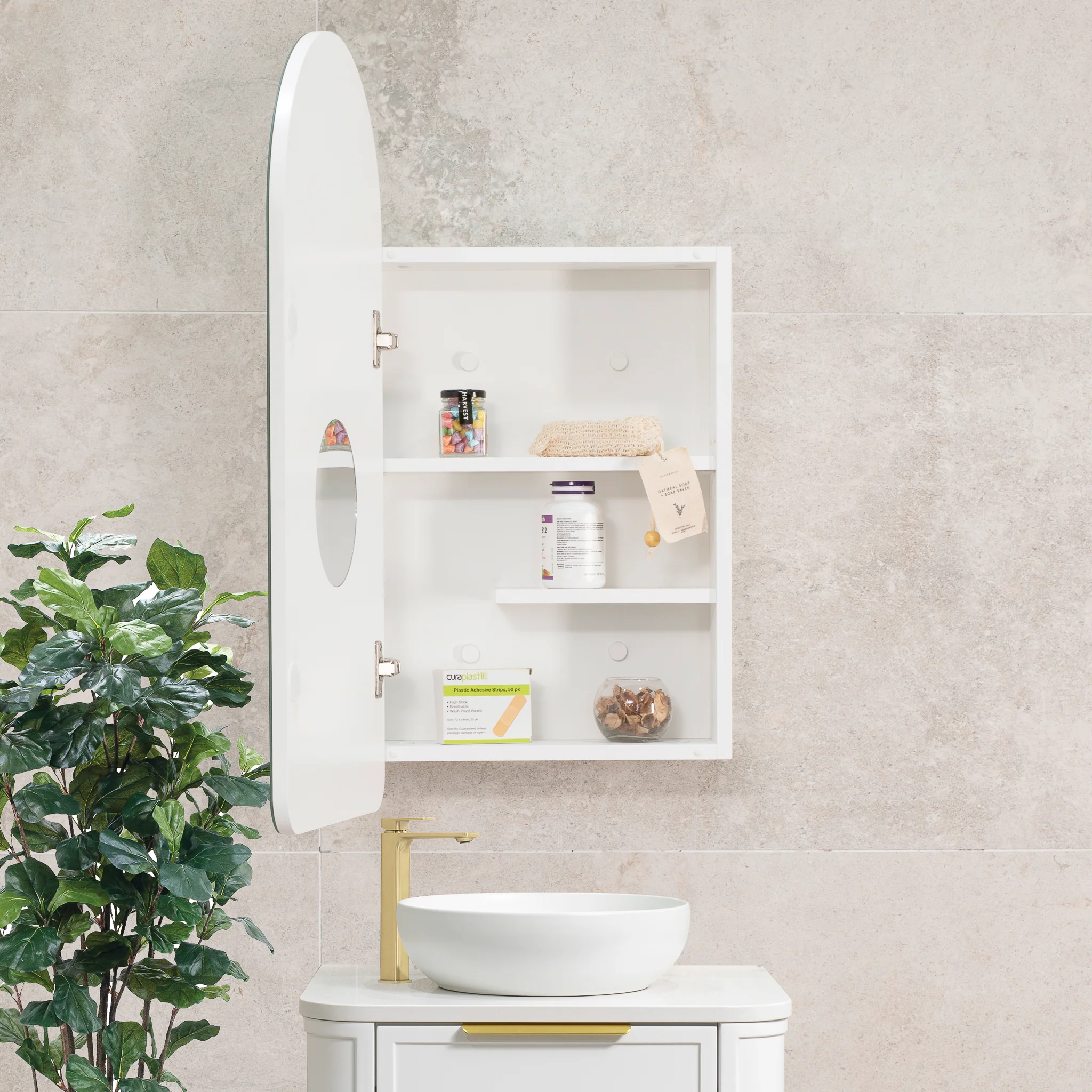 Arco Arch 400mm x 800mm Mirrored Shaving Cabinet, Matte White - Image 5