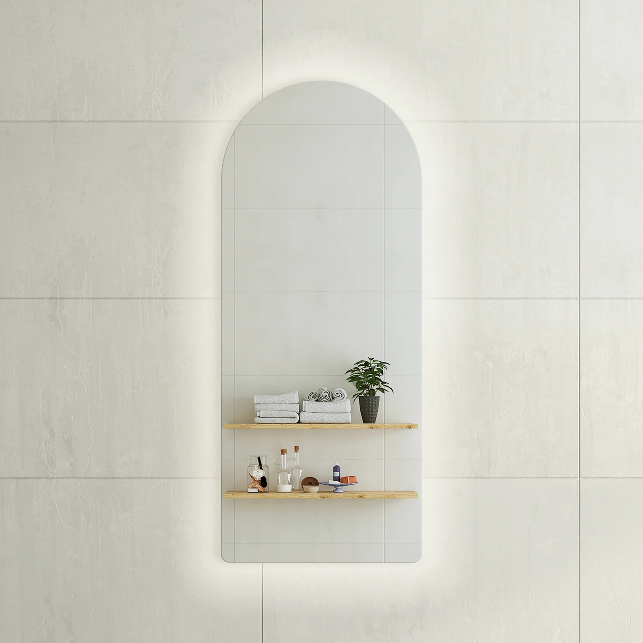 Arco Arch 500mm x 1200mm Backlit LED Frameless Mirror with Polished Edge and Demister