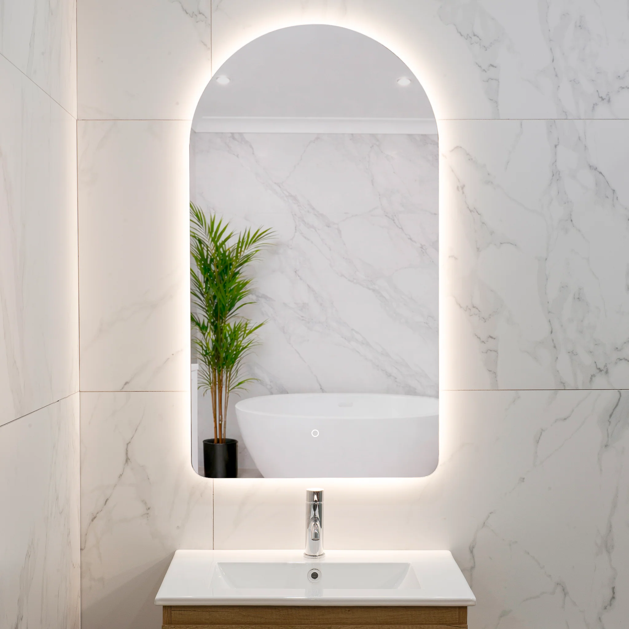Arco Arch 550mm x 1000mm Backlit LED Frameless Mirror with Polished Edge and Demister