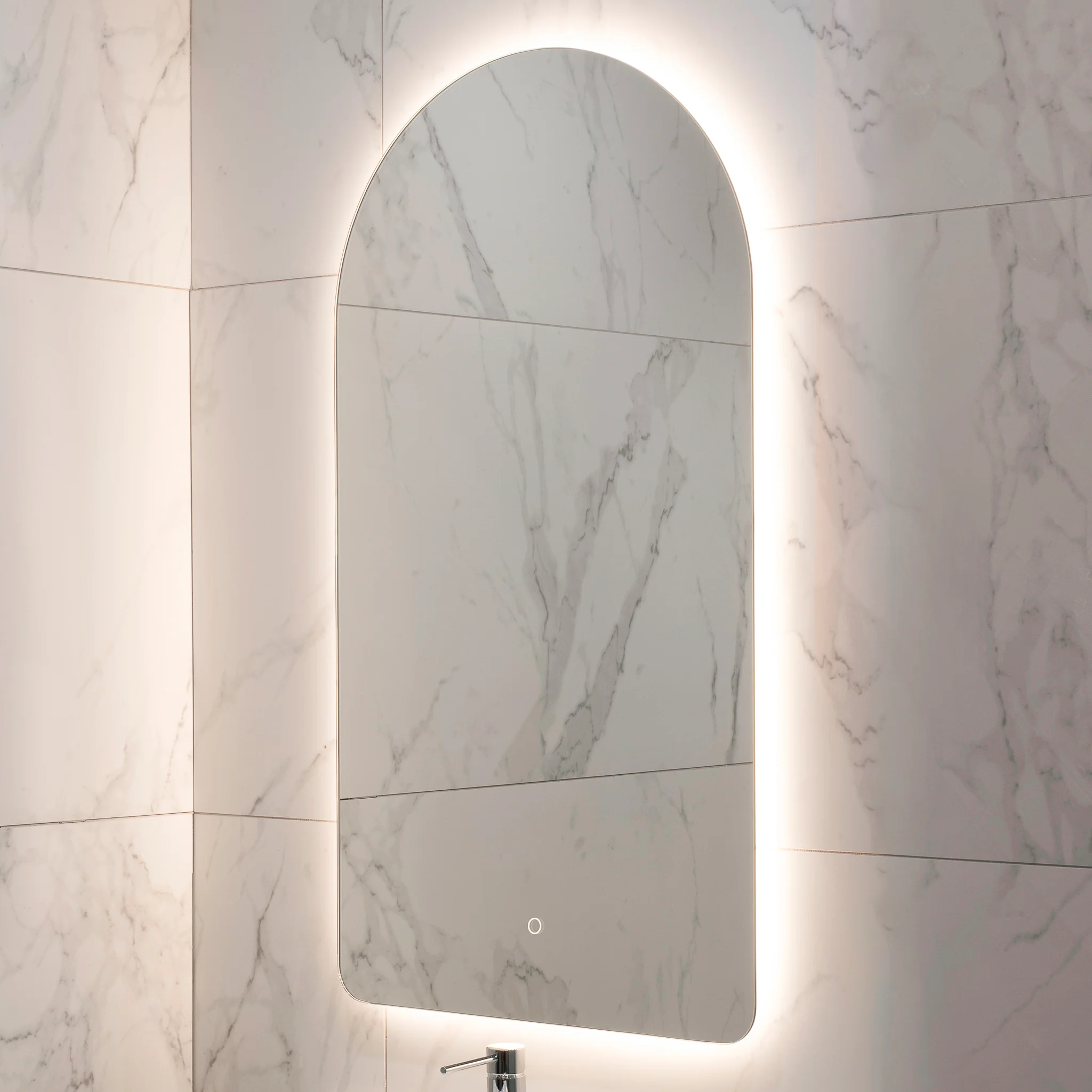 Arco Arch 550mm x 1000mm Backlit LED Frameless Mirror with Polished Edge and Demister - Image 10