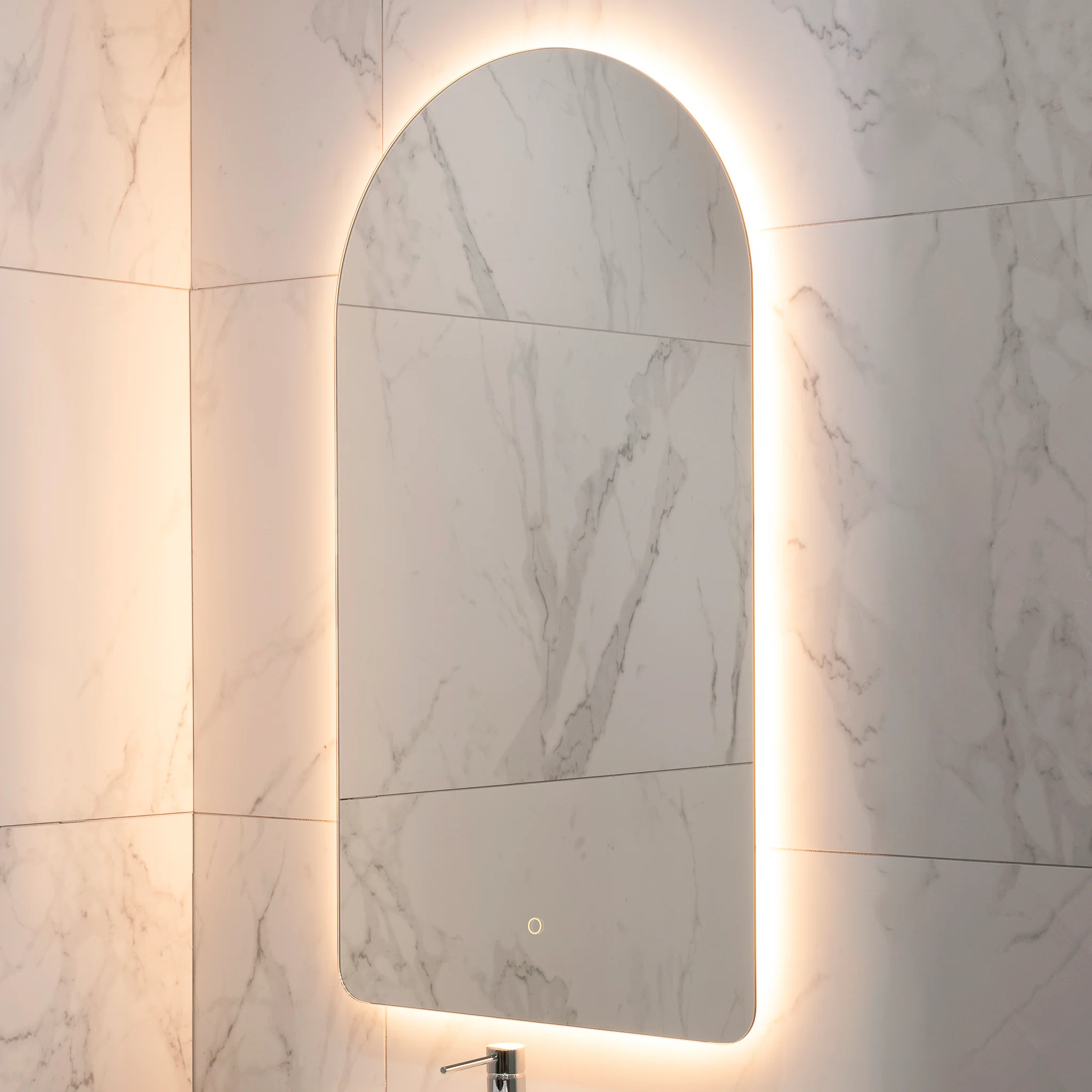 Arco Arch 550mm x 1000mm Backlit LED Frameless Mirror with Polished Edge and Demister - Image 11