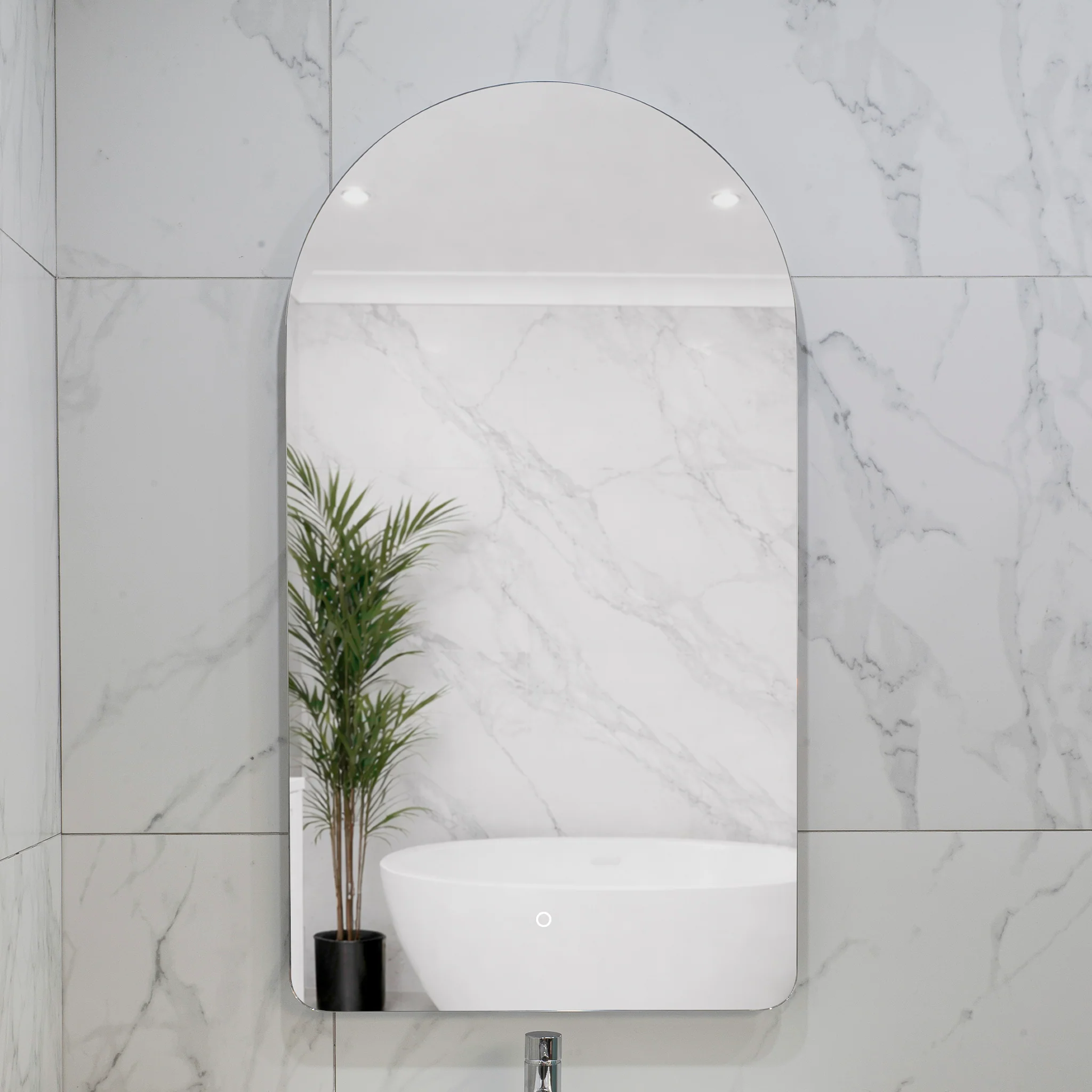 Arco Arch 550mm x 1000mm Backlit LED Frameless Mirror with Polished Edge and Demister - Image 3