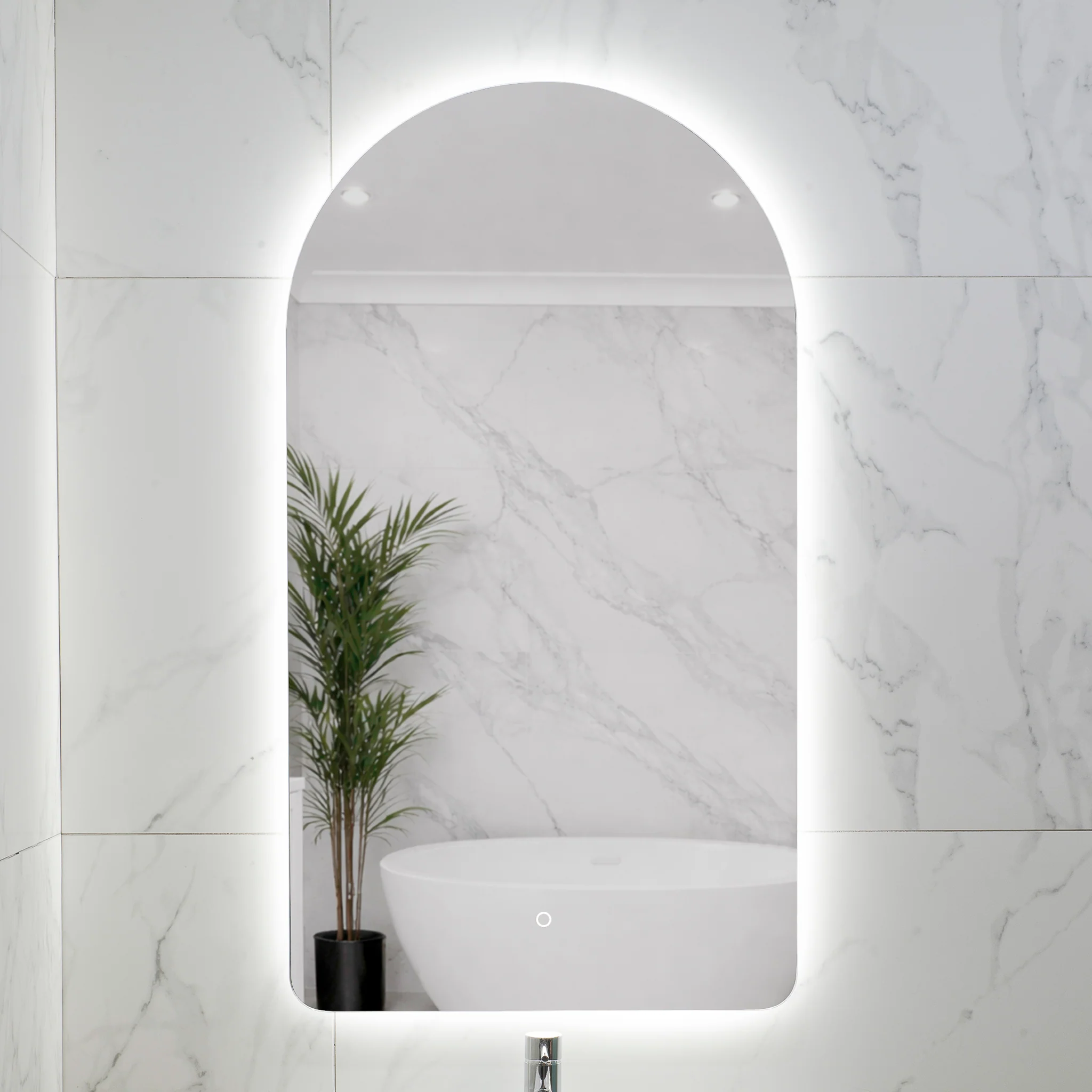Arco Arch 550mm x 1000mm Backlit LED Frameless Mirror with Polished Edge and Demister - Image 5