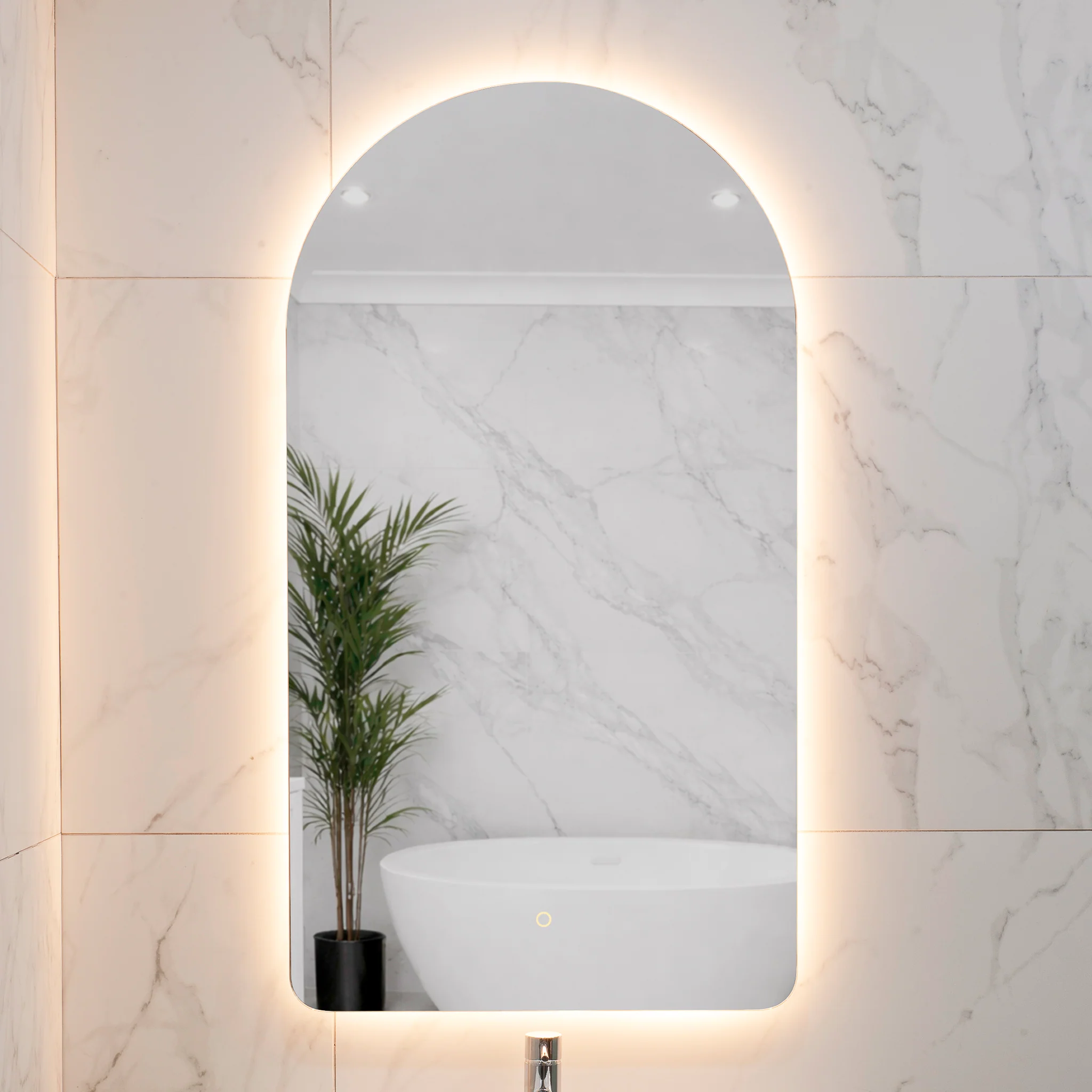 Arco Arch 550mm x 1000mm Backlit LED Frameless Mirror with Polished Edge and Demister - Image 6